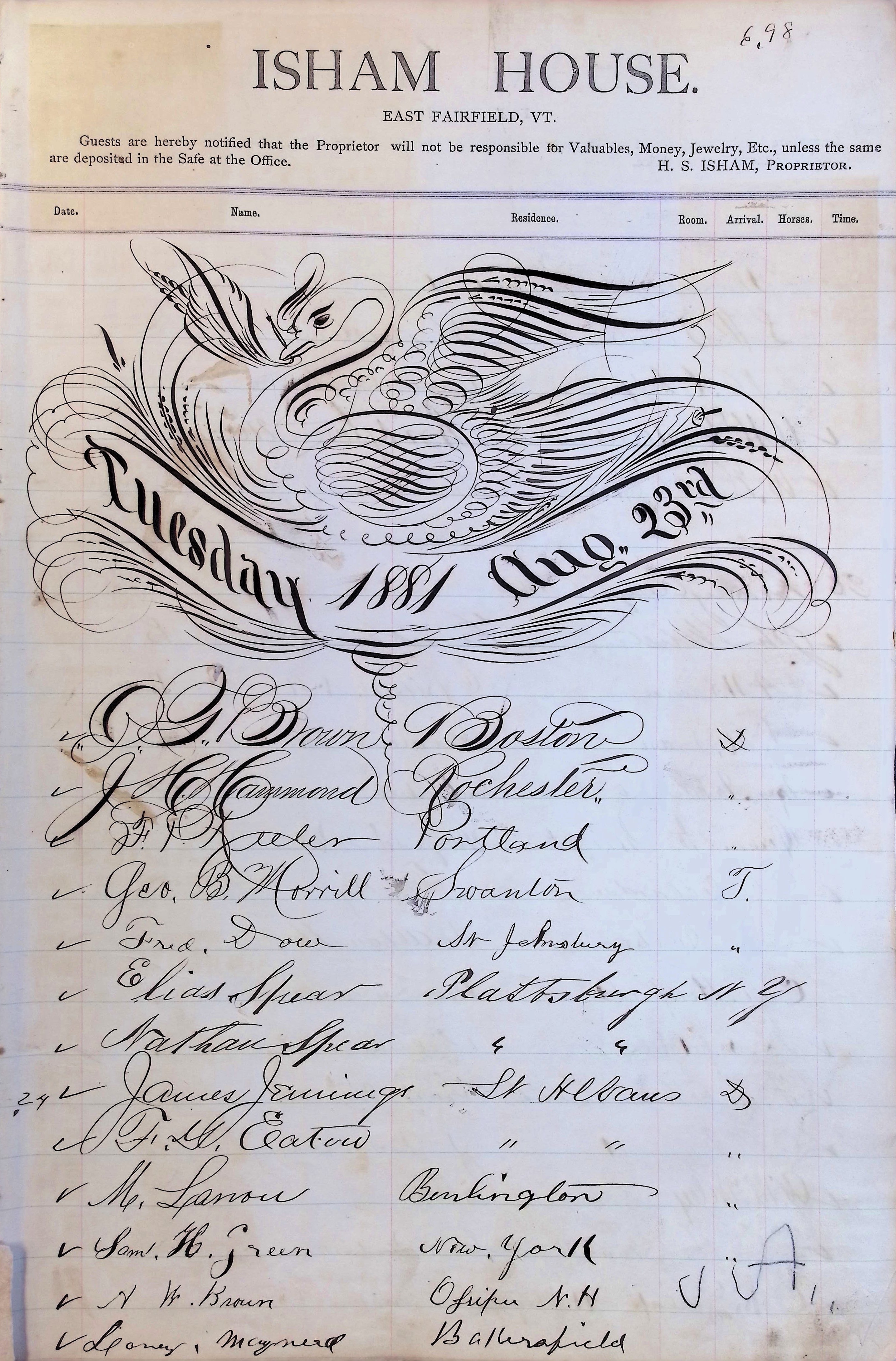 Isham Hotel register Vol. 1, Page 7