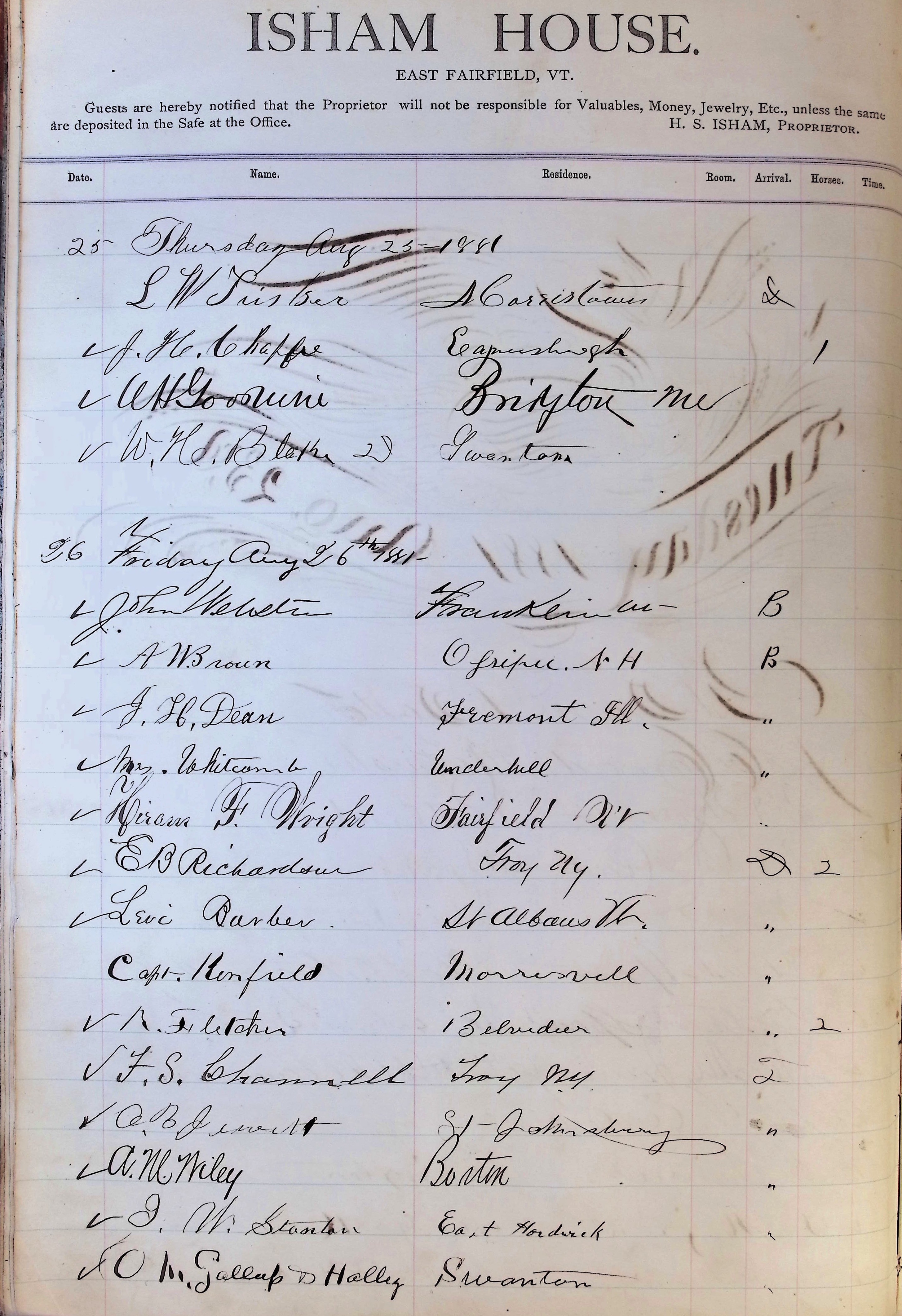 Isham Hotel register Vol. 1, Page 8