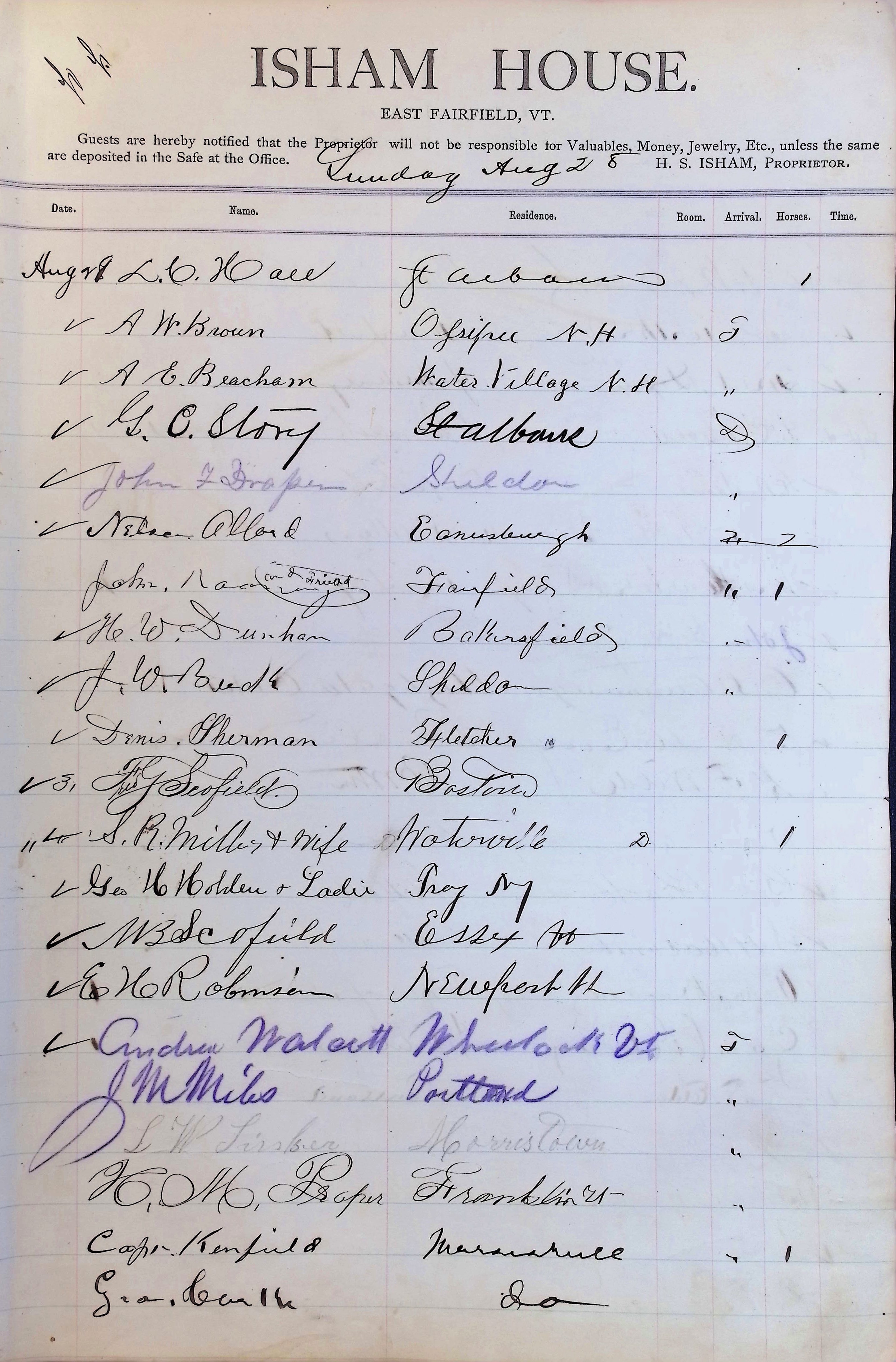Isham Hotel register Vol. 1, Page 9