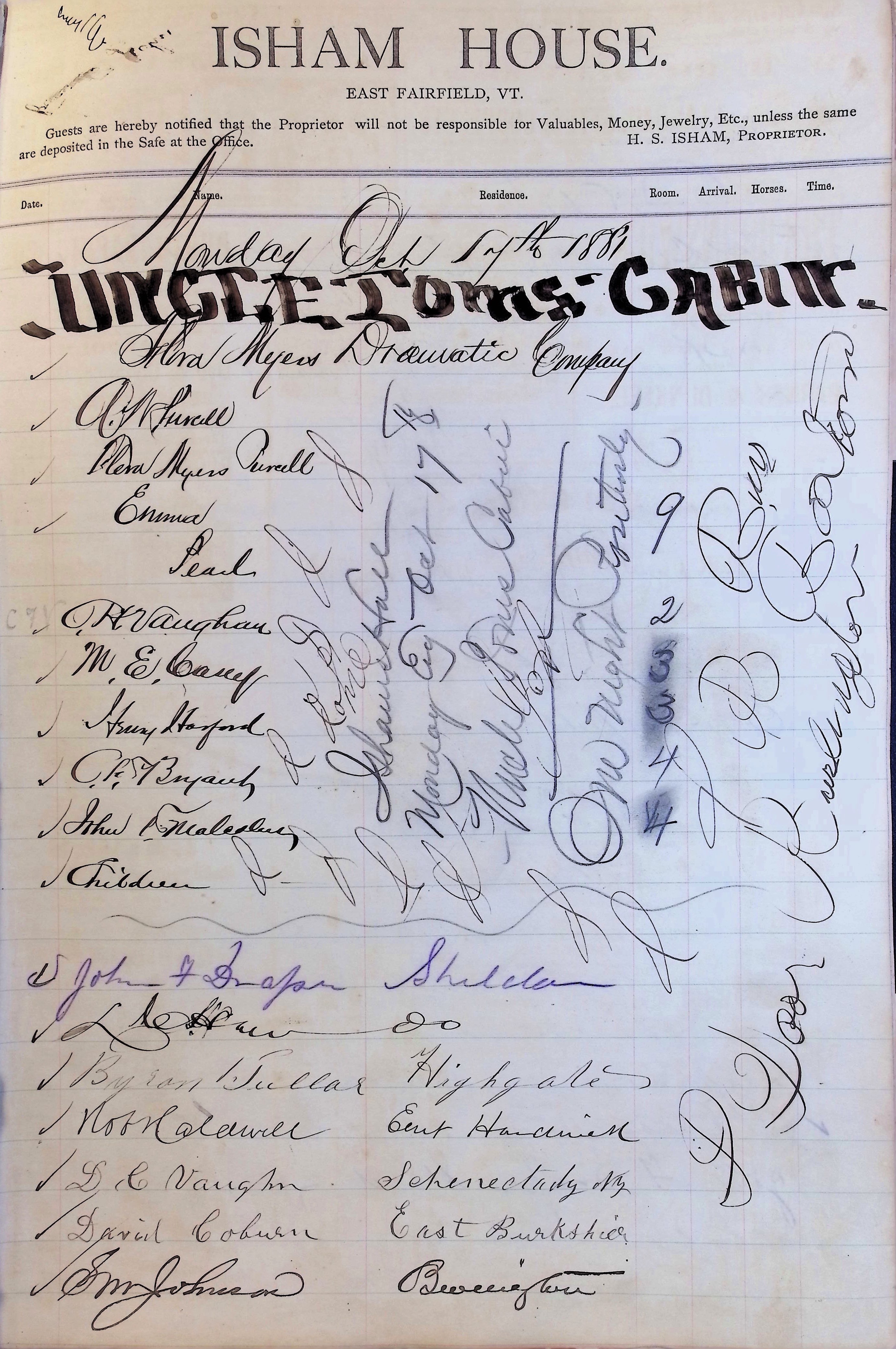 Isham Hotel register Vol. 1, Page 21