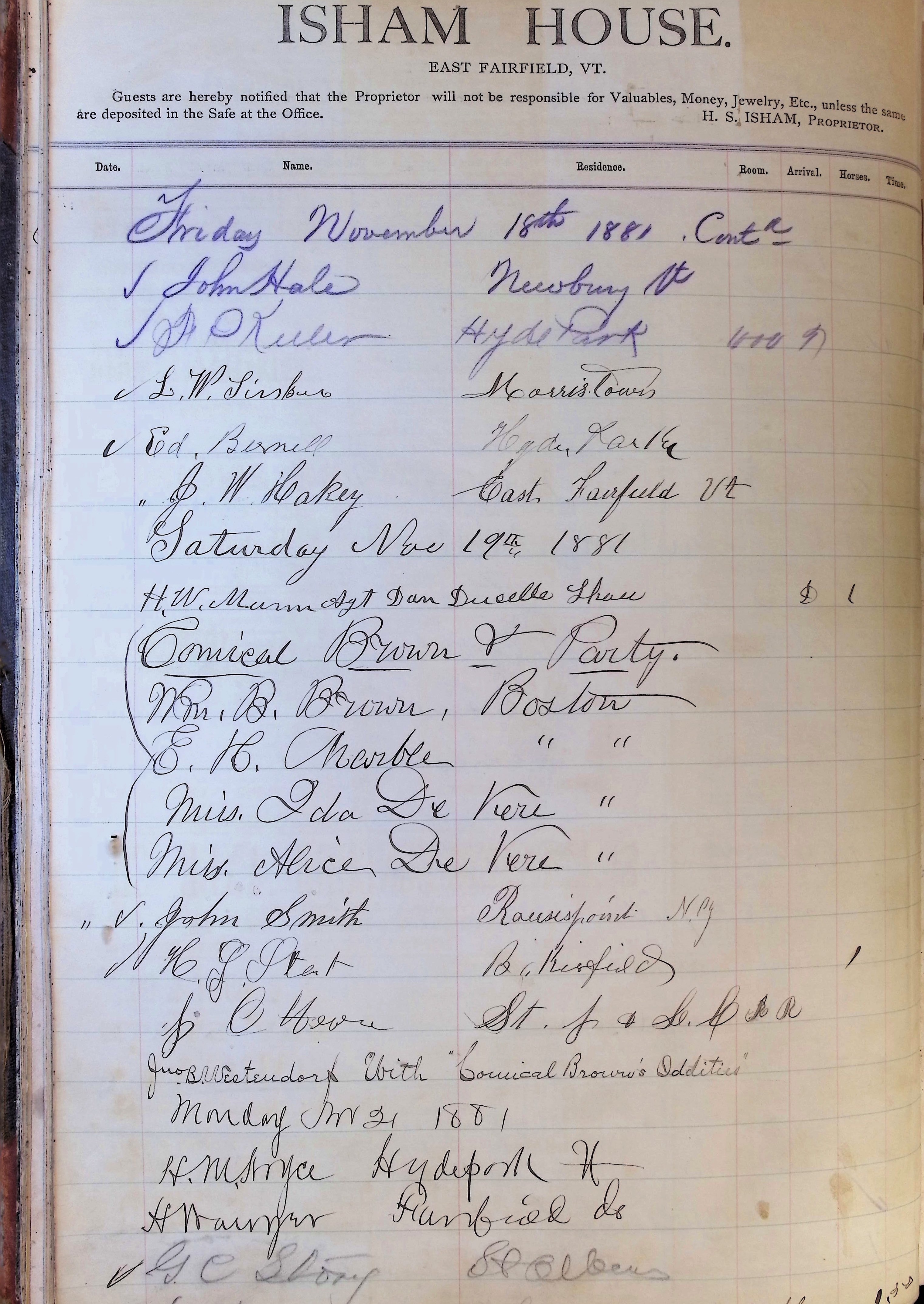 Isham Hotel register Vol. 1, Page 36