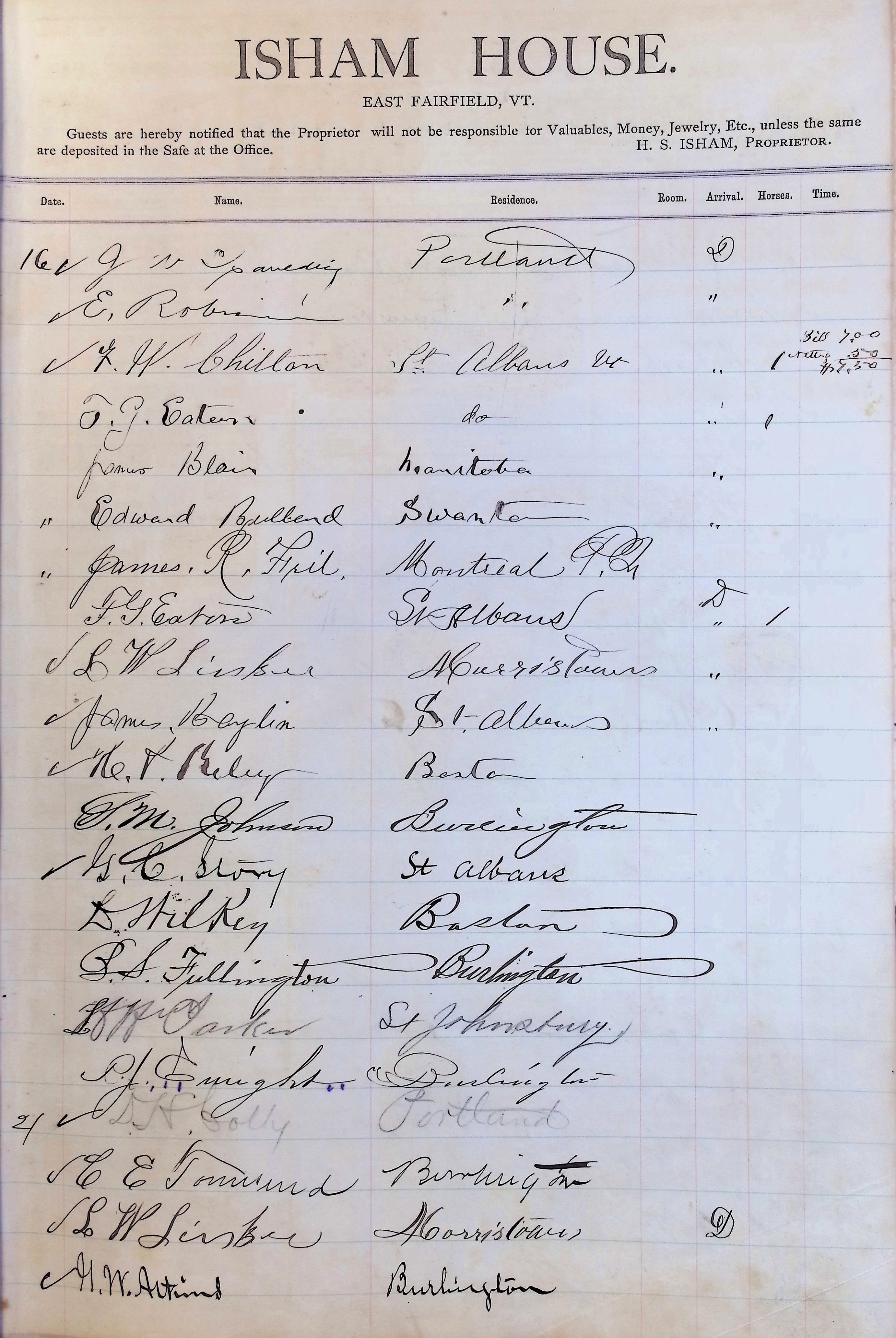 Isham Hotel register Vol. 1, Page 45