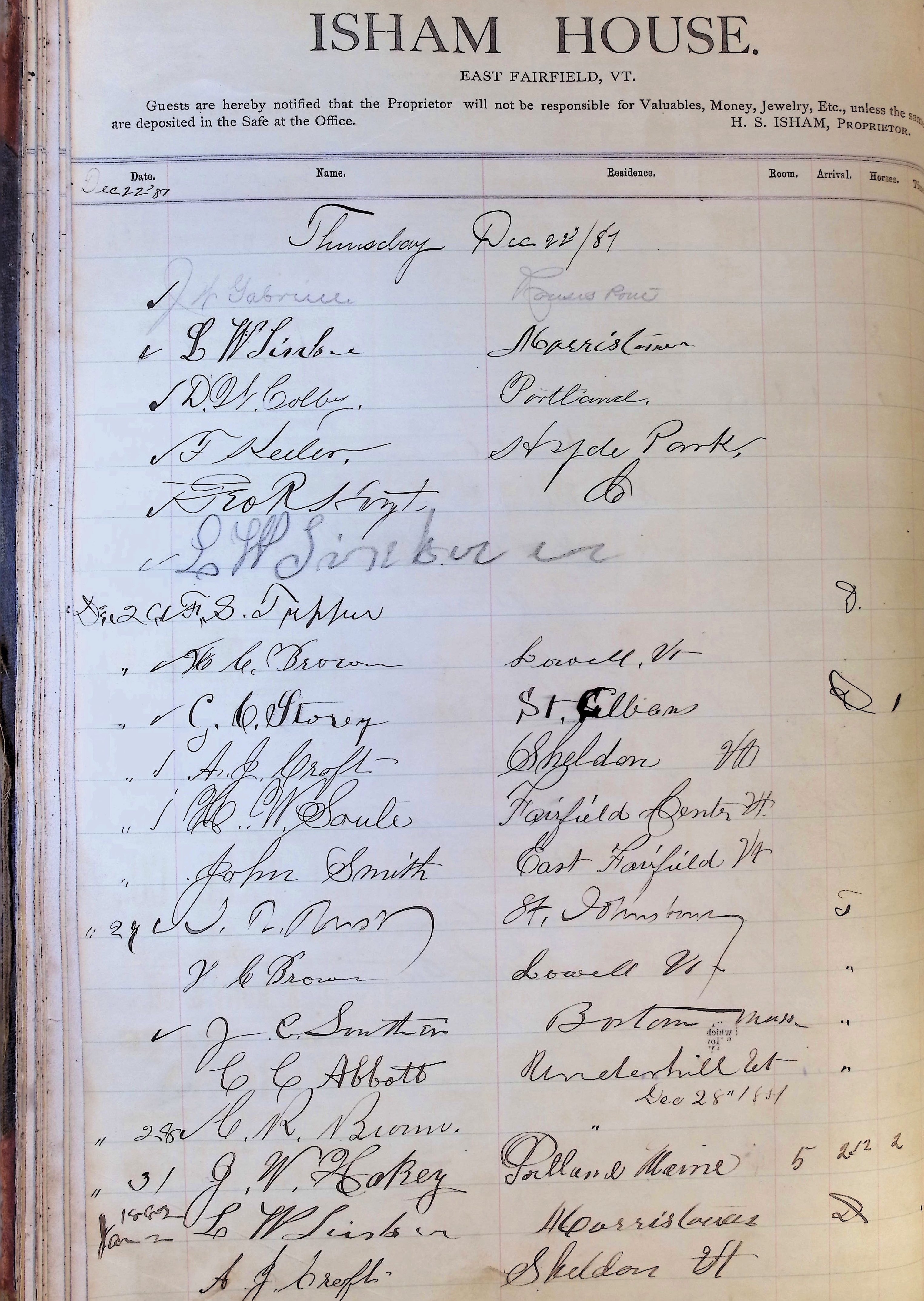 Isham Hotel register Vol. 1, Page 48