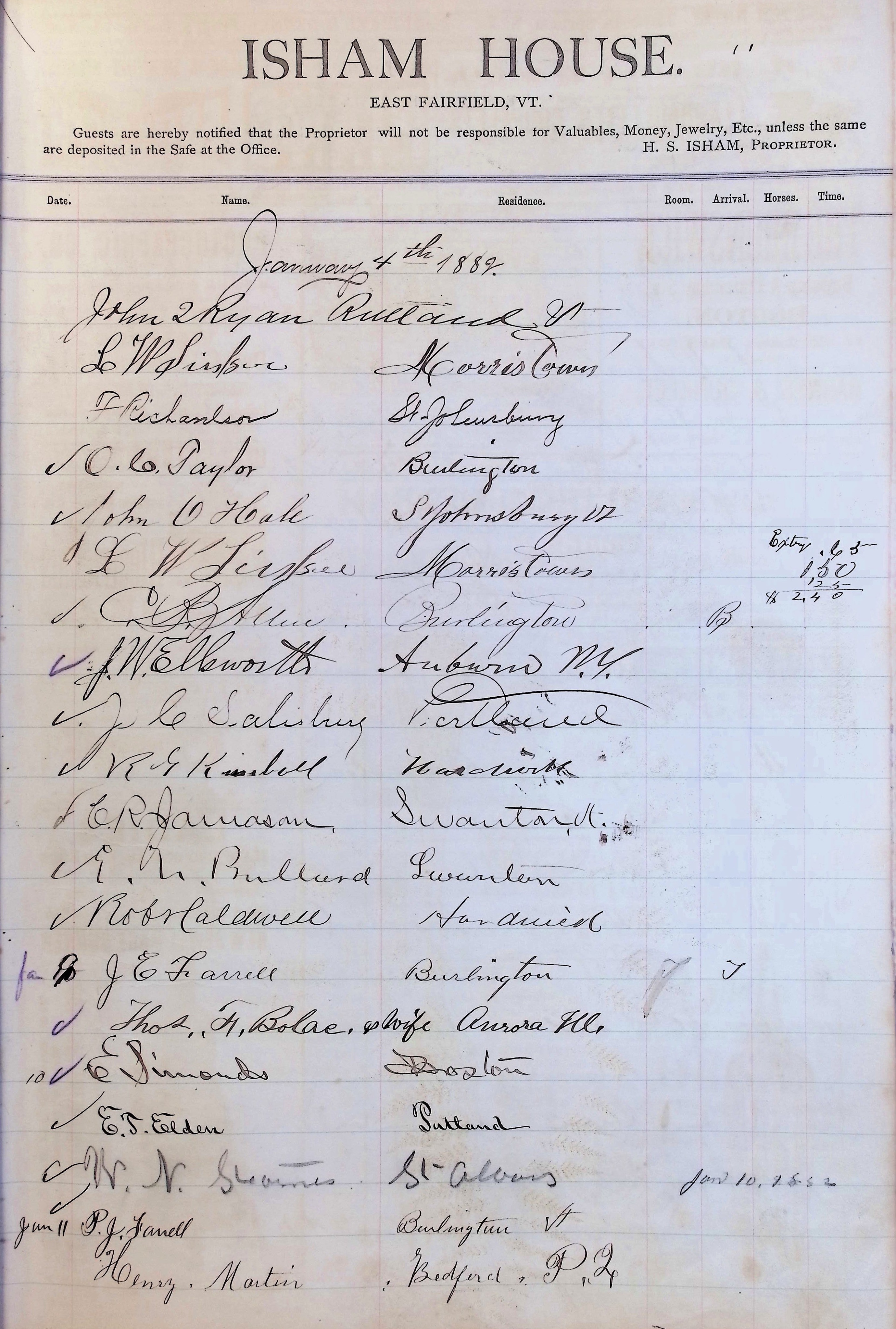Isham Hotel register Vol. 1, Page 49