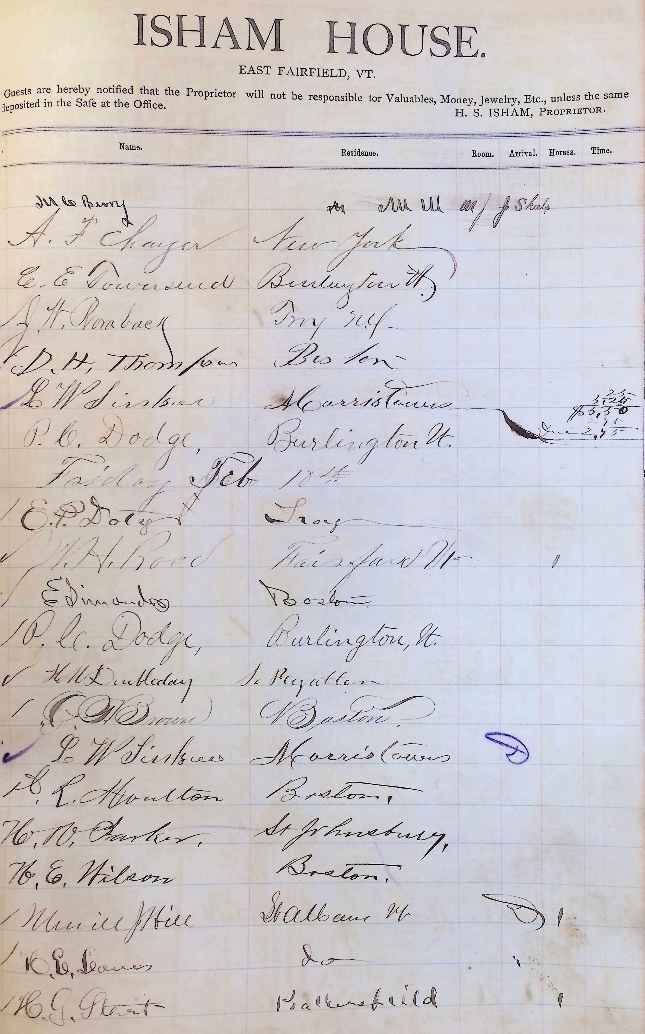 Isham Hotel register Vol. 1, Page 57