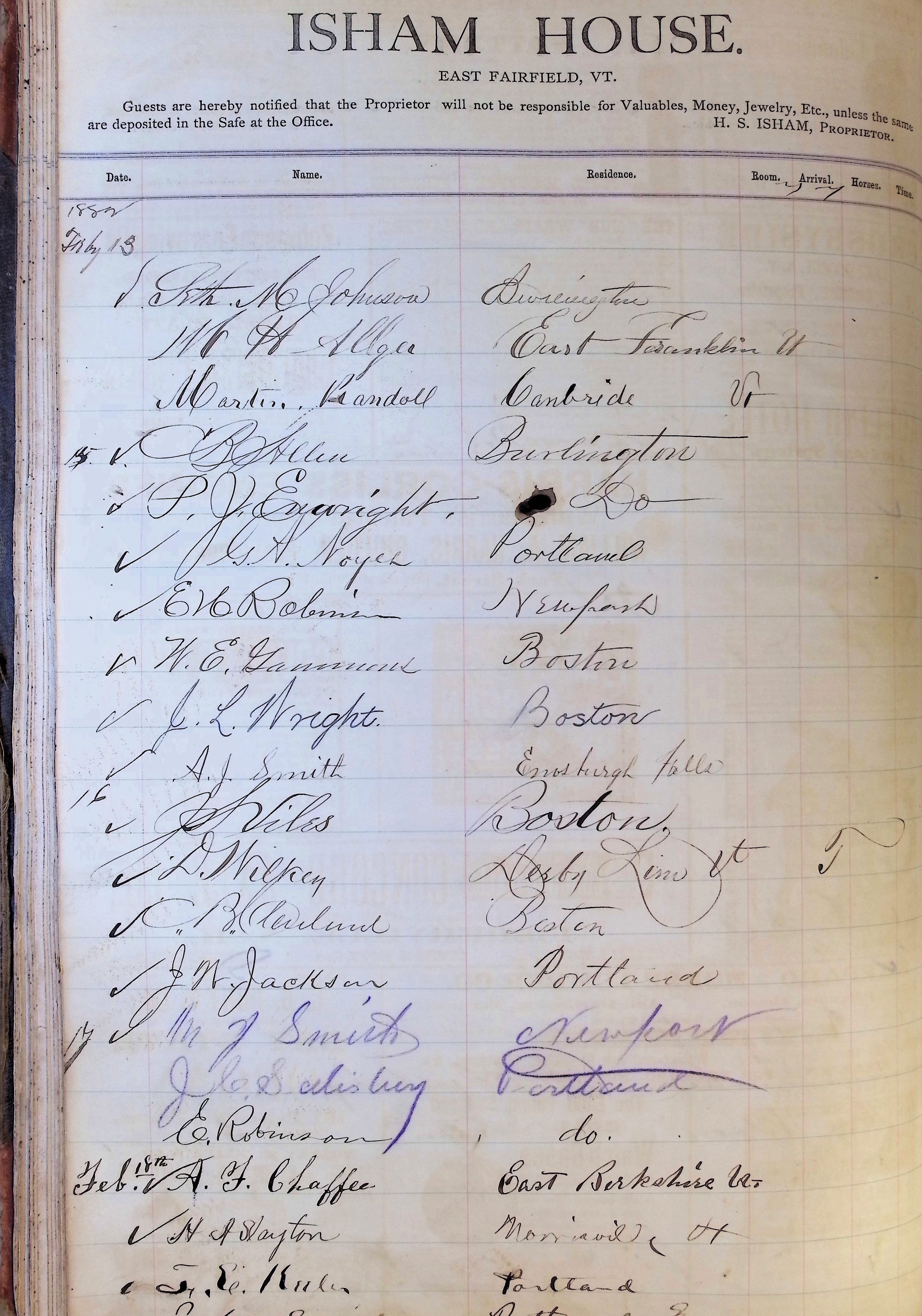 Isham Hotel register Vol. 1, Page 60