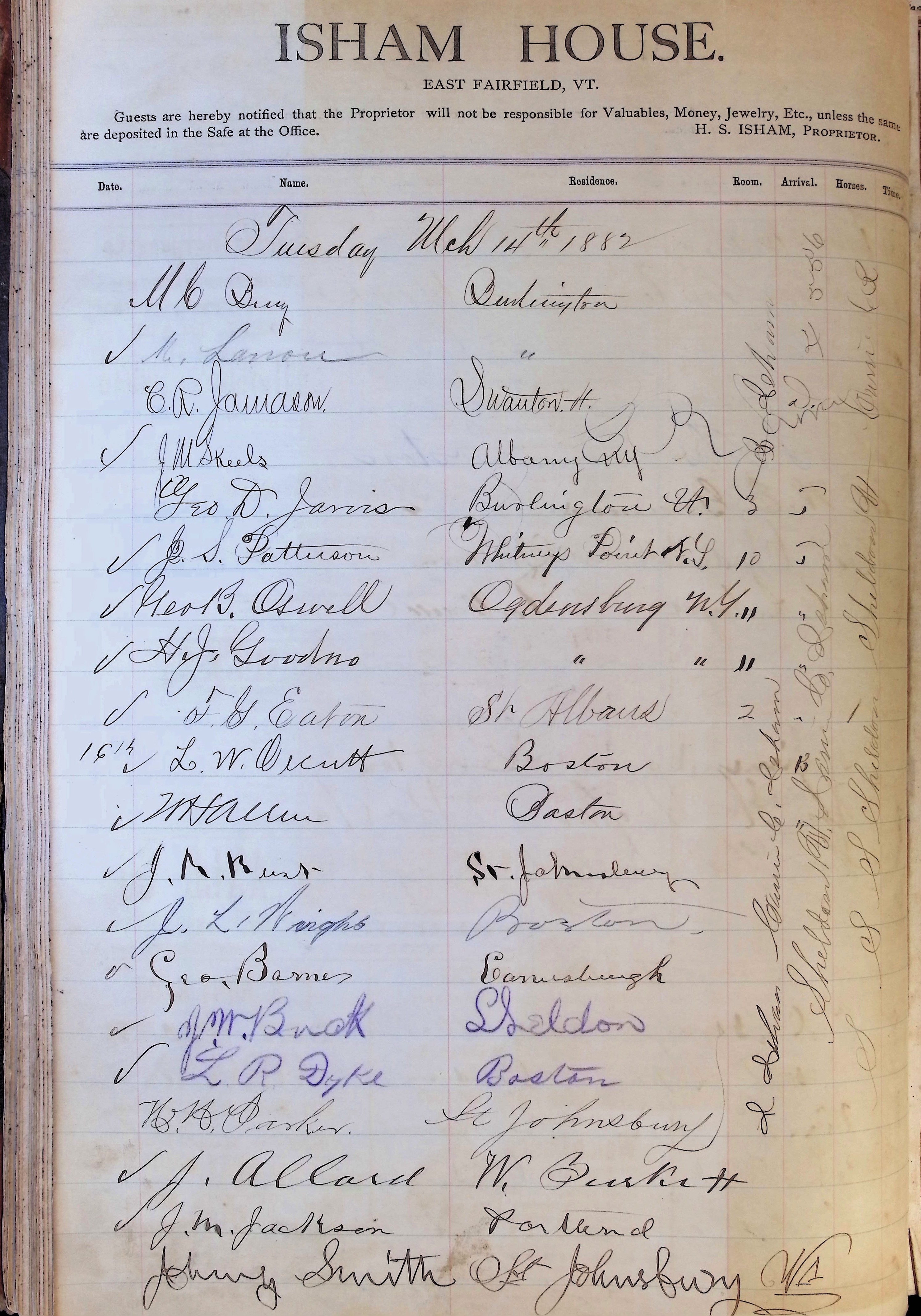 Isham Hotel register Vol. 1, Page 68