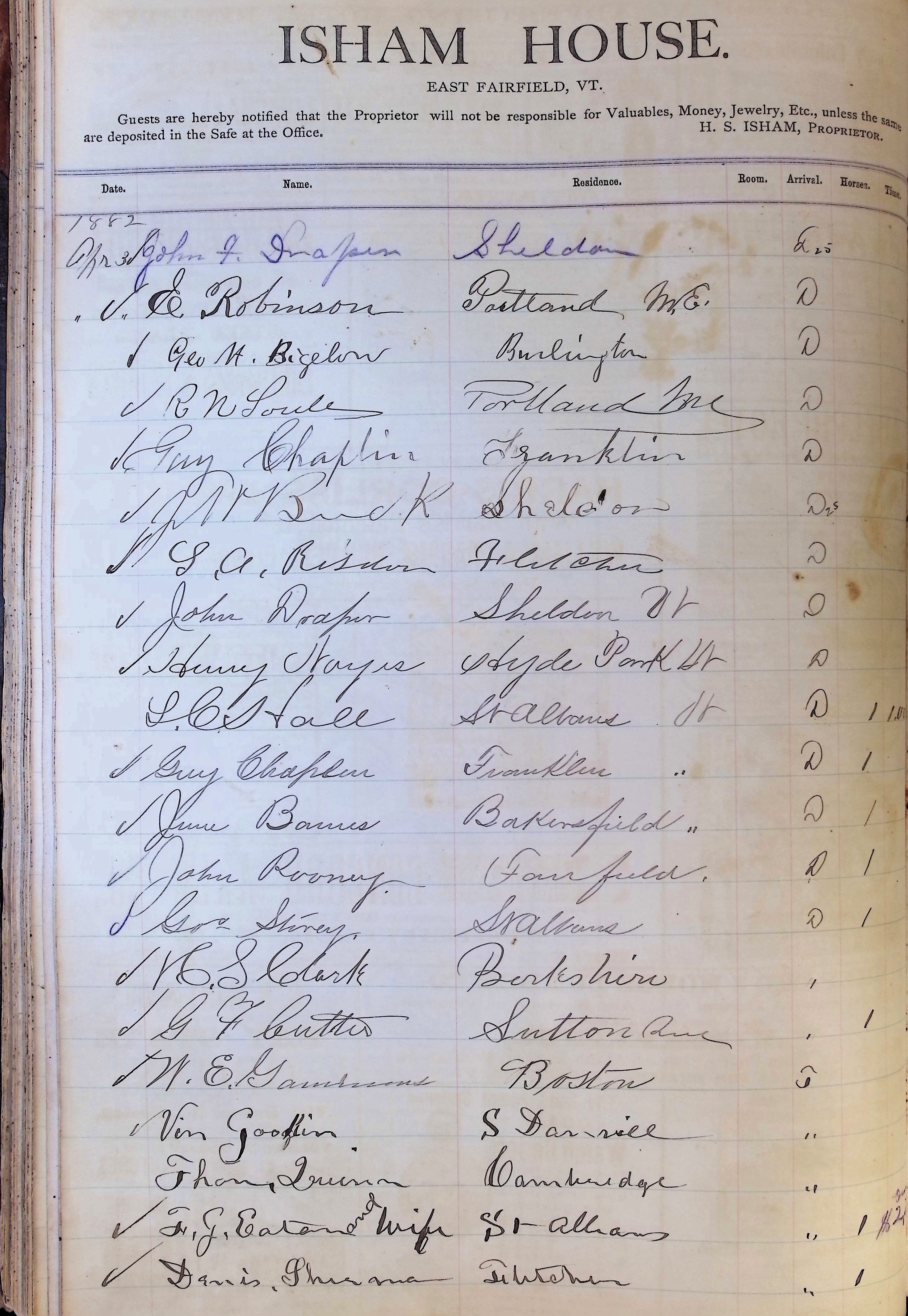 Isham Hotel register Vol. 1, Page 76
