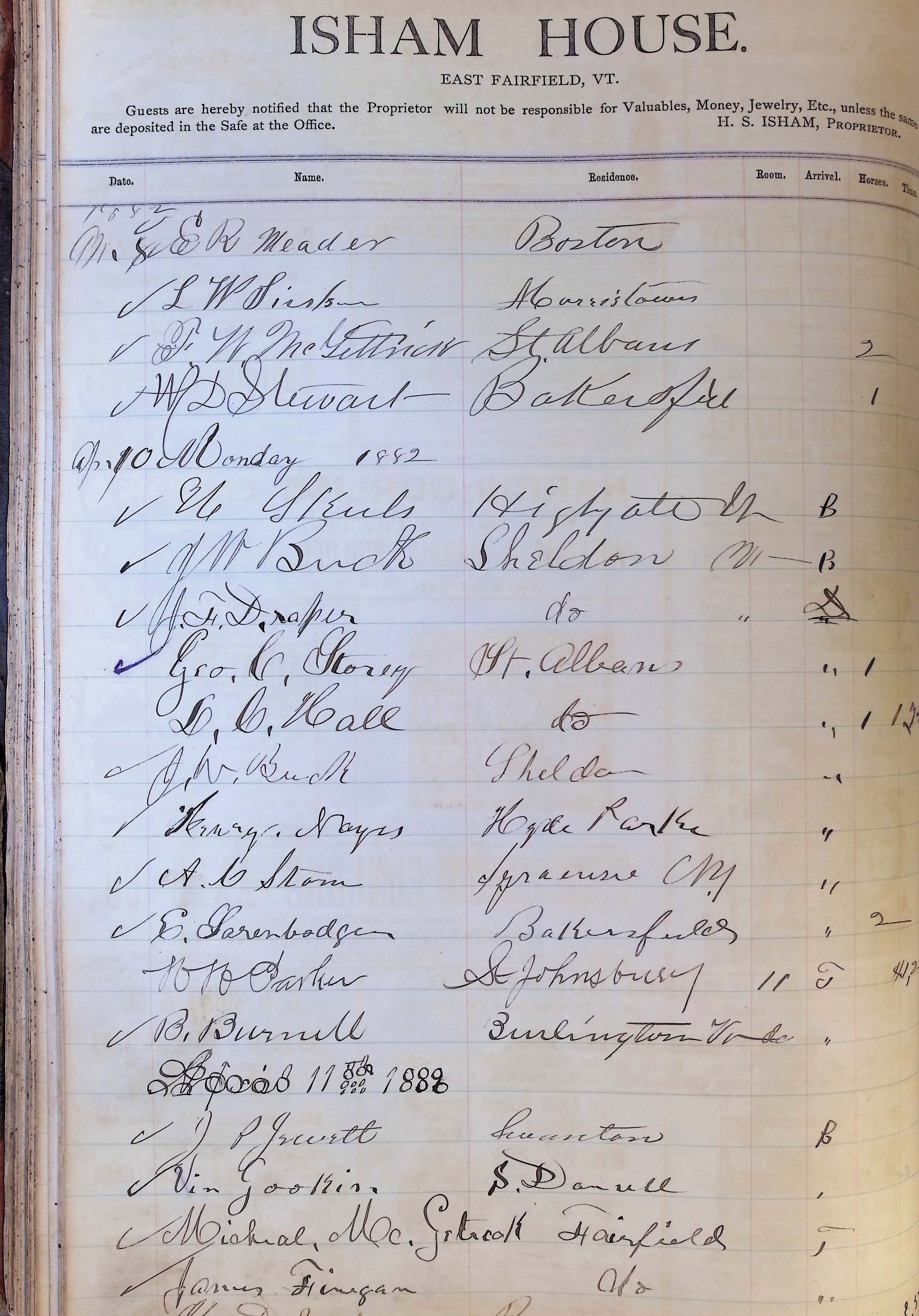 Isham Hotel register Vol. 1, Page 80