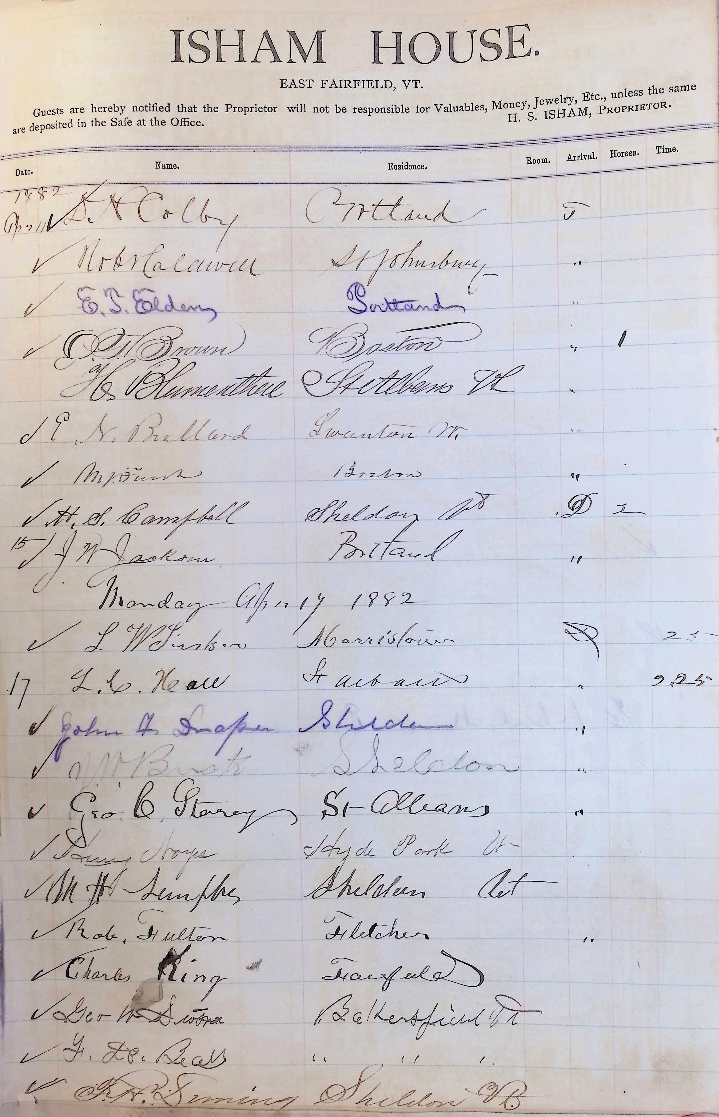 Isham Hotel register Vol. 1, Page 81
