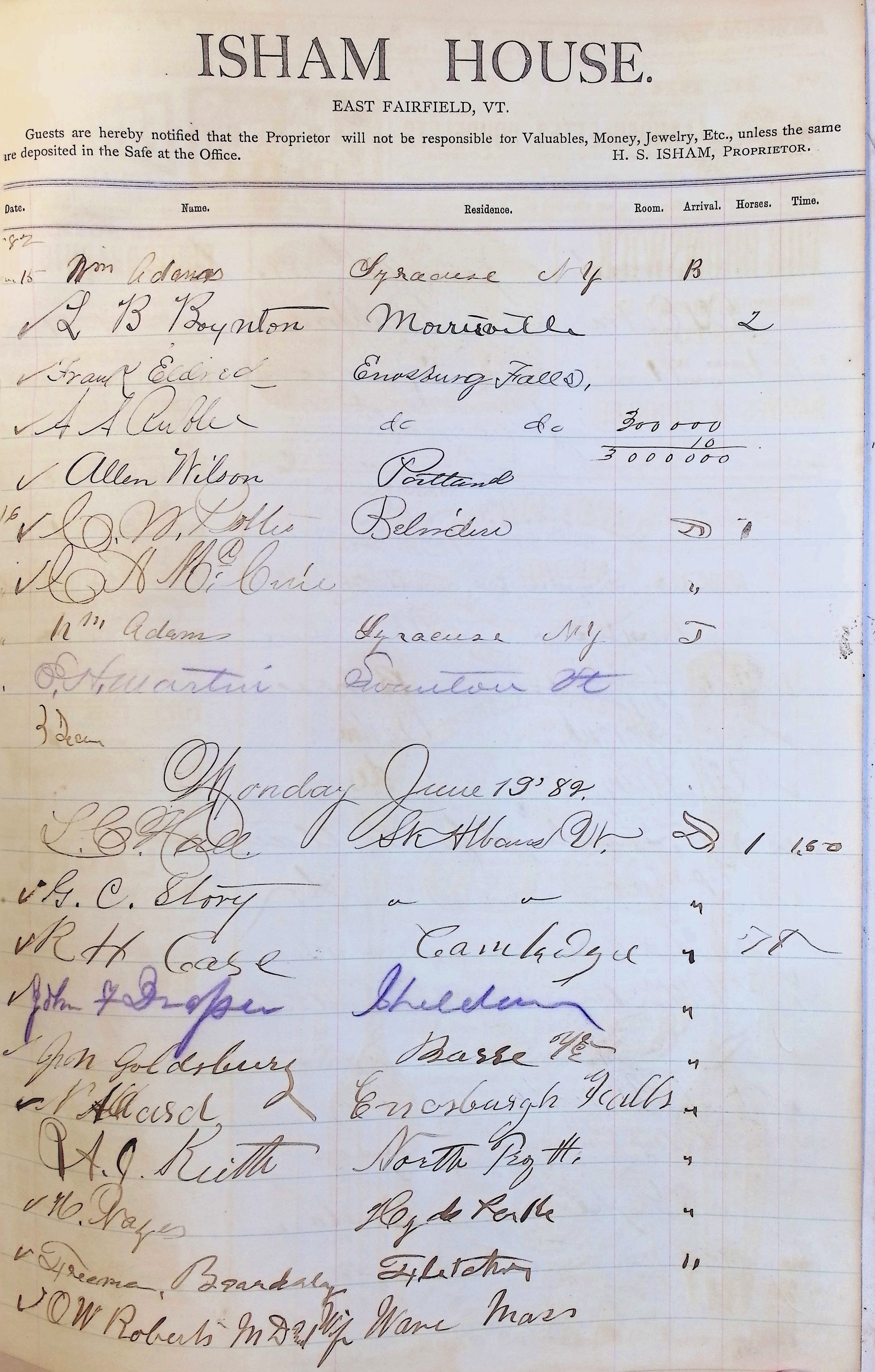 Isham Hotel register Vol. 1, Page 103