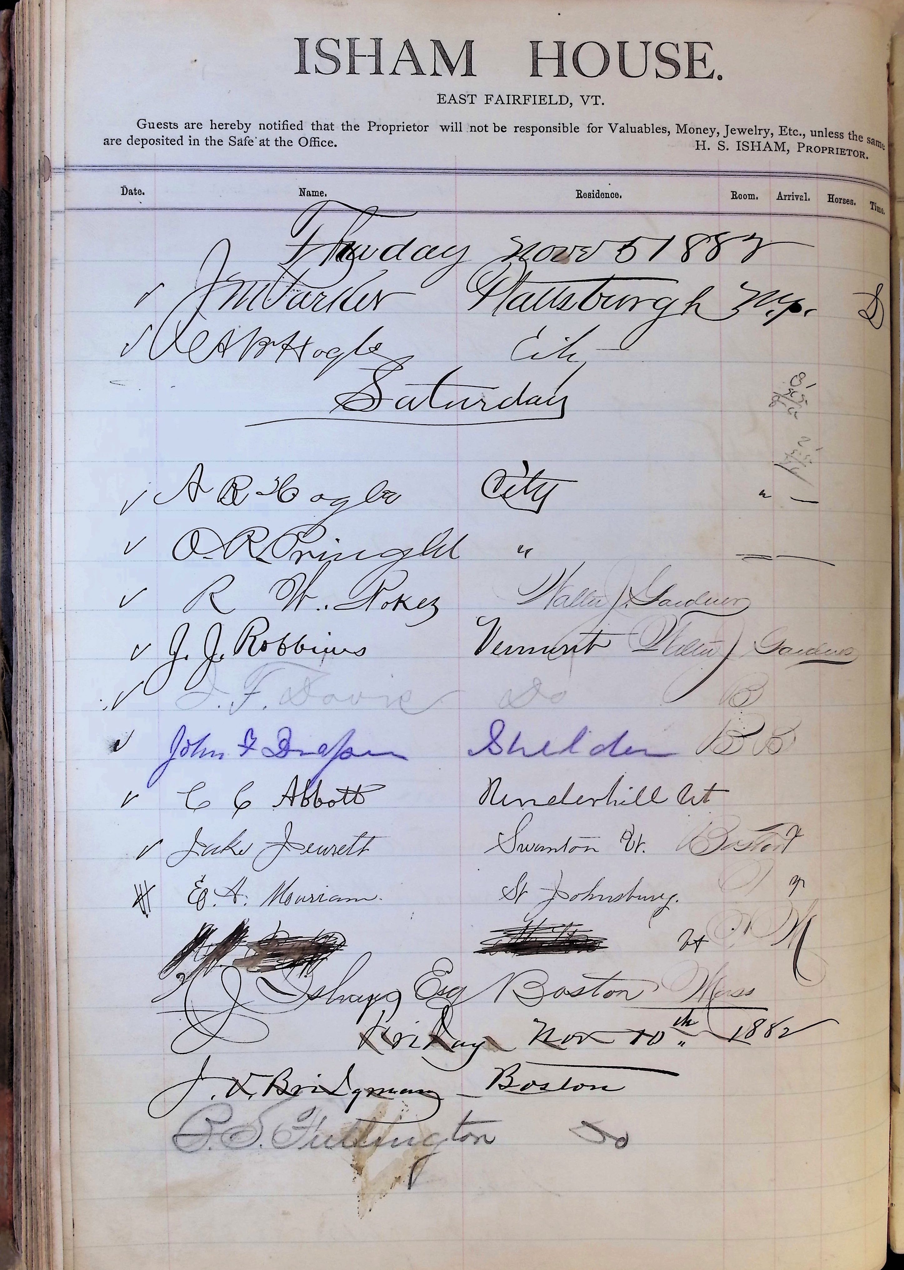 Isham Hotel register Vol. 1, Page 111