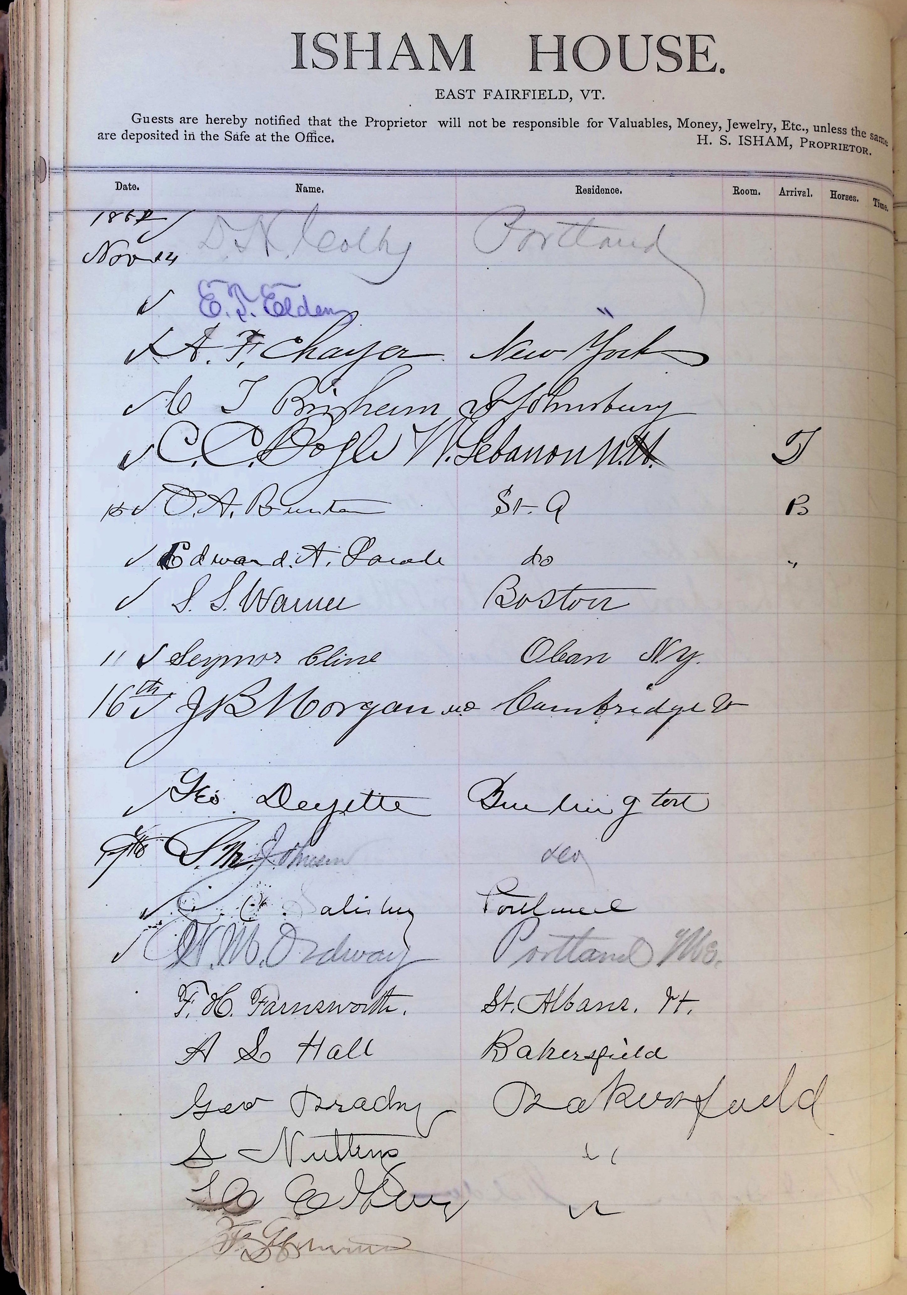 Isham Hotel register Vol. 1, Page 113