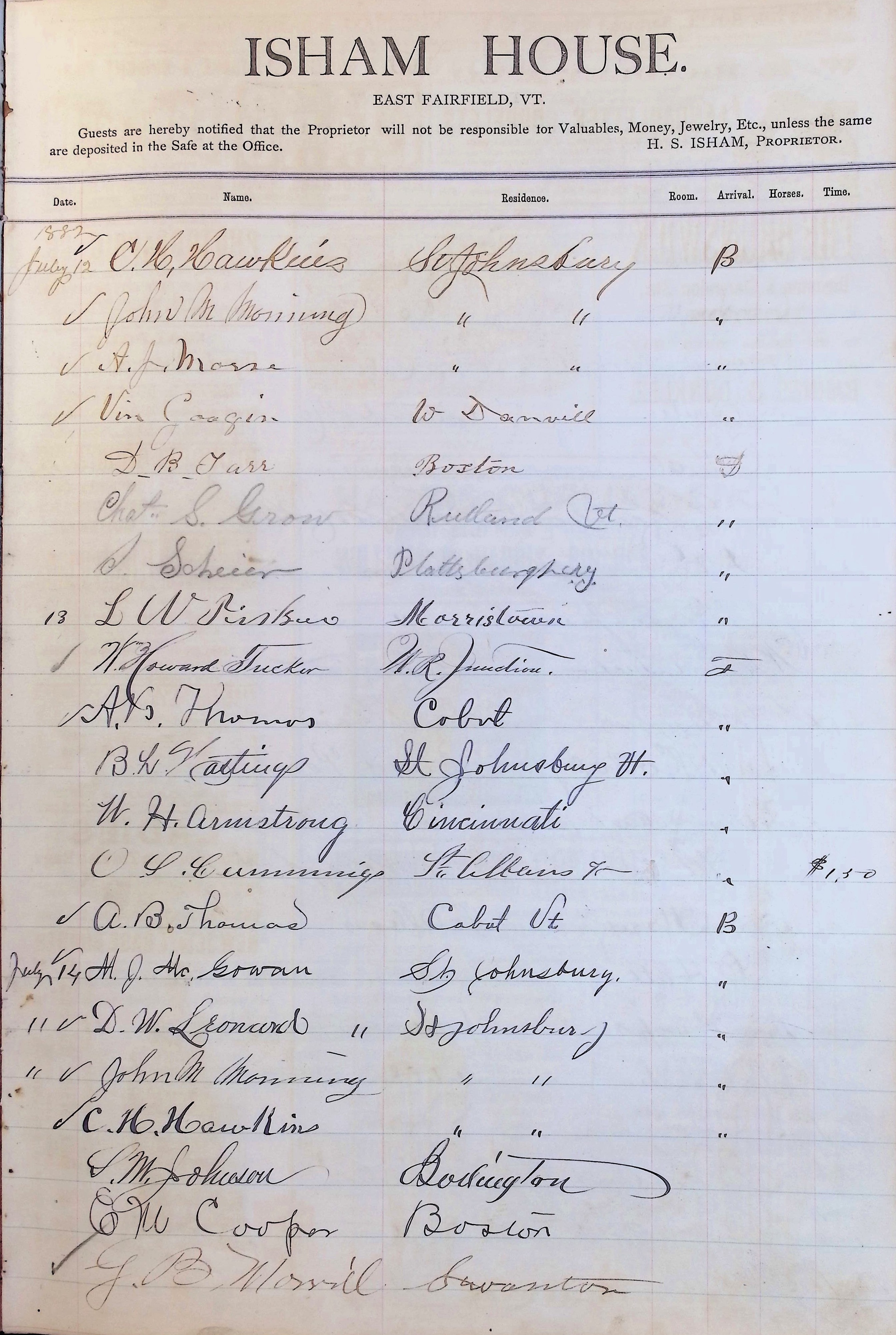 Isham Hotel register Vol. 1, Page 116