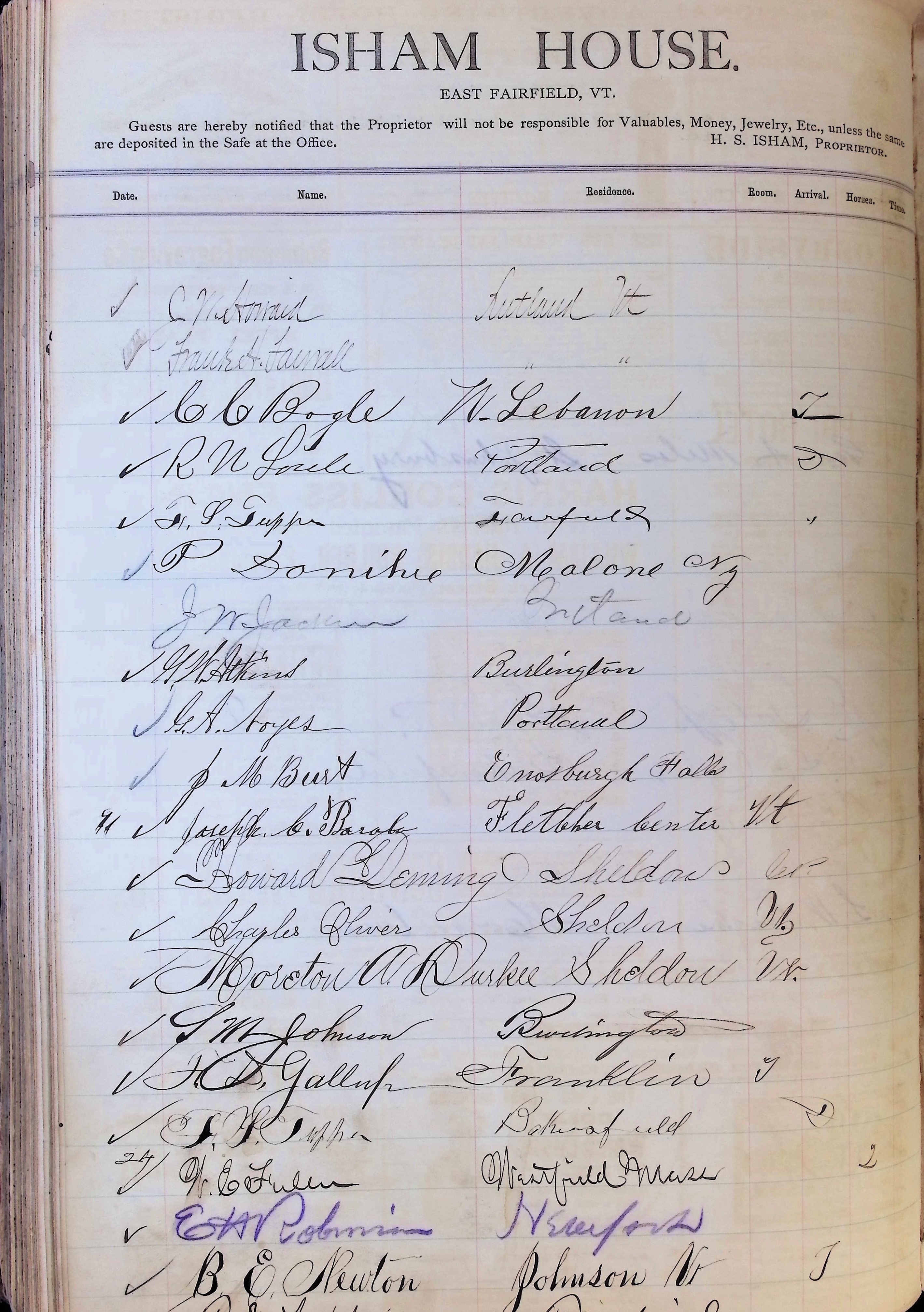 Isham Hotel register Vol. 1, Page 127