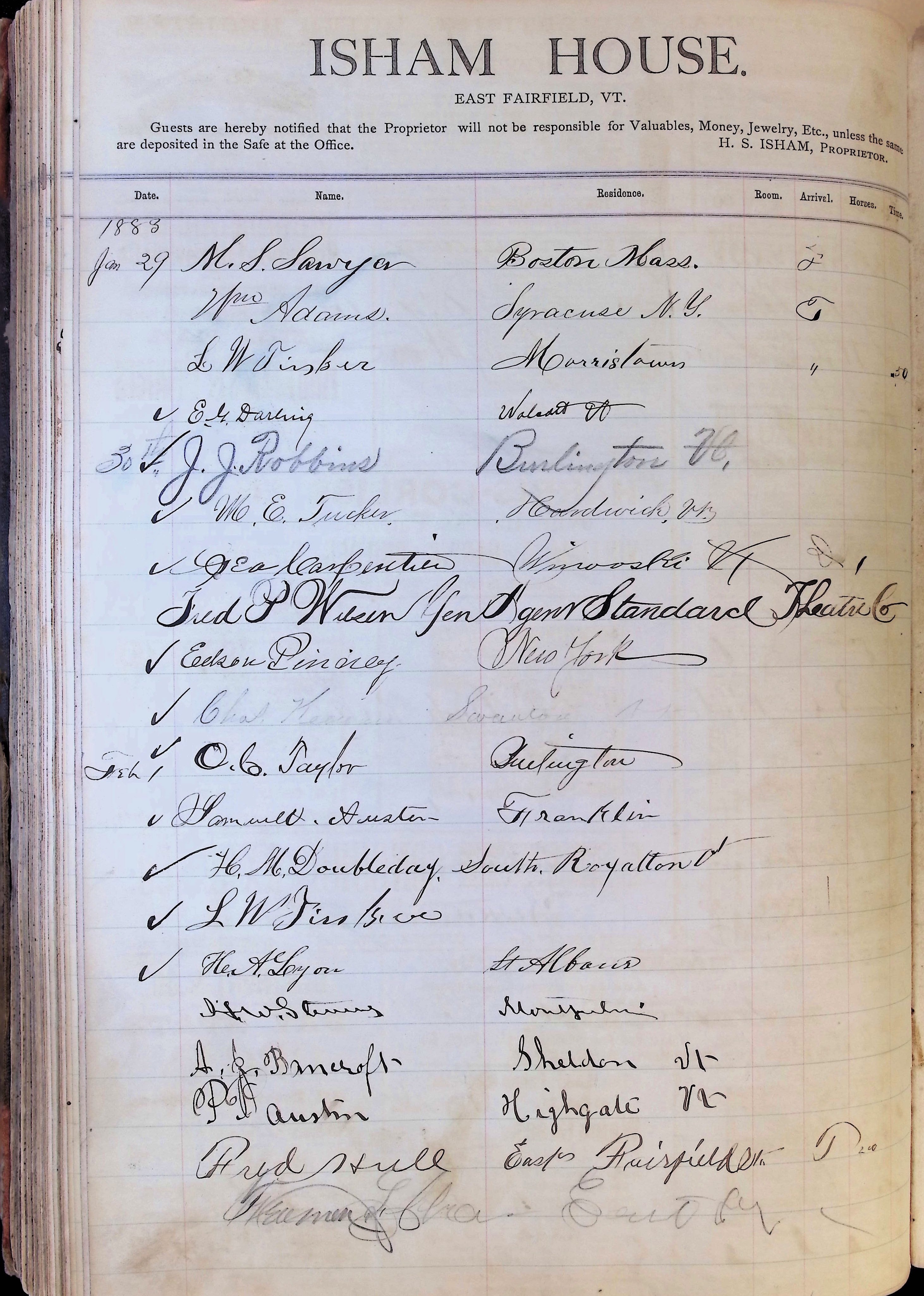 Isham Hotel register Vol. 1, Page 131