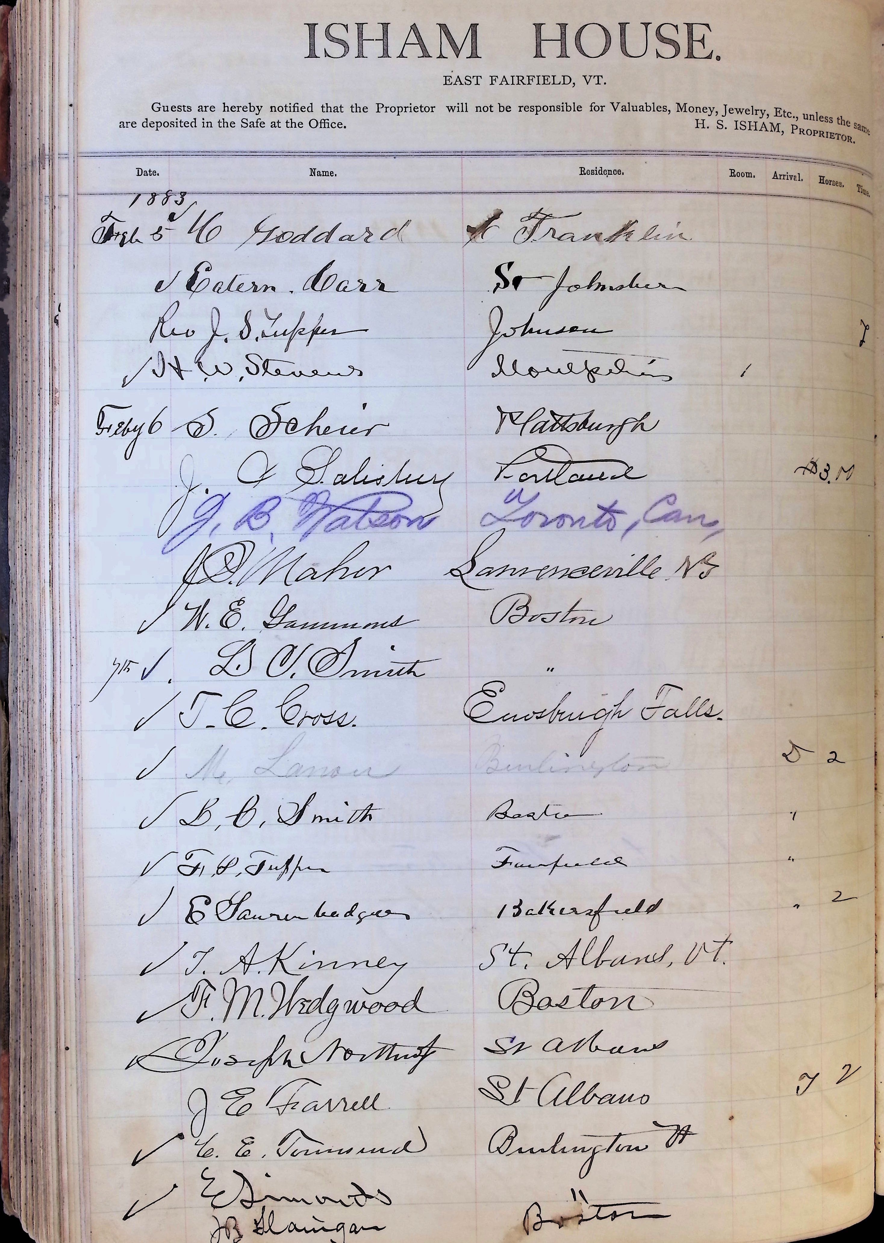 Isham Hotel register Vol. 1, Page 135