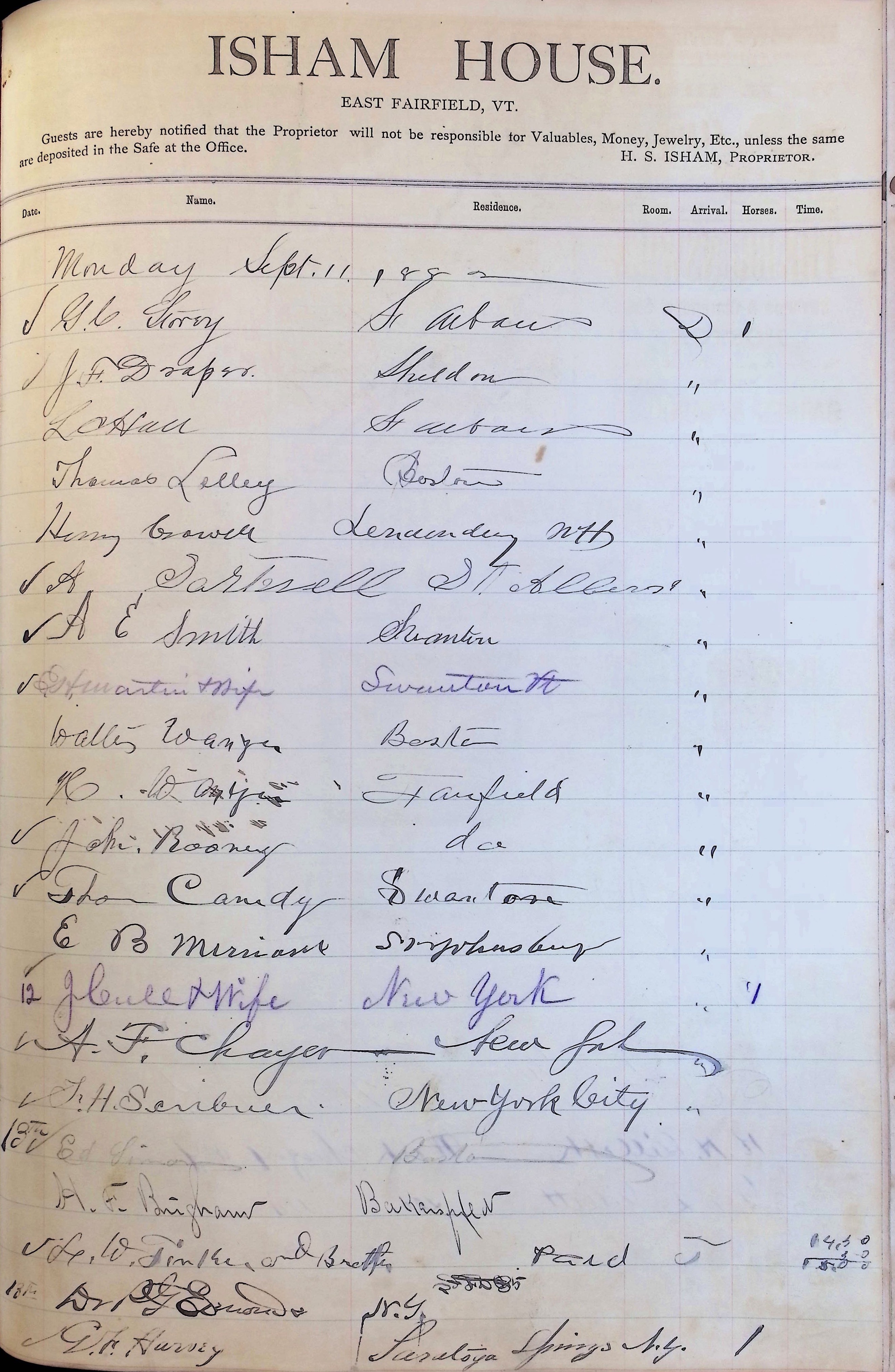 Isham Hotel register Vol. 1, Page 152