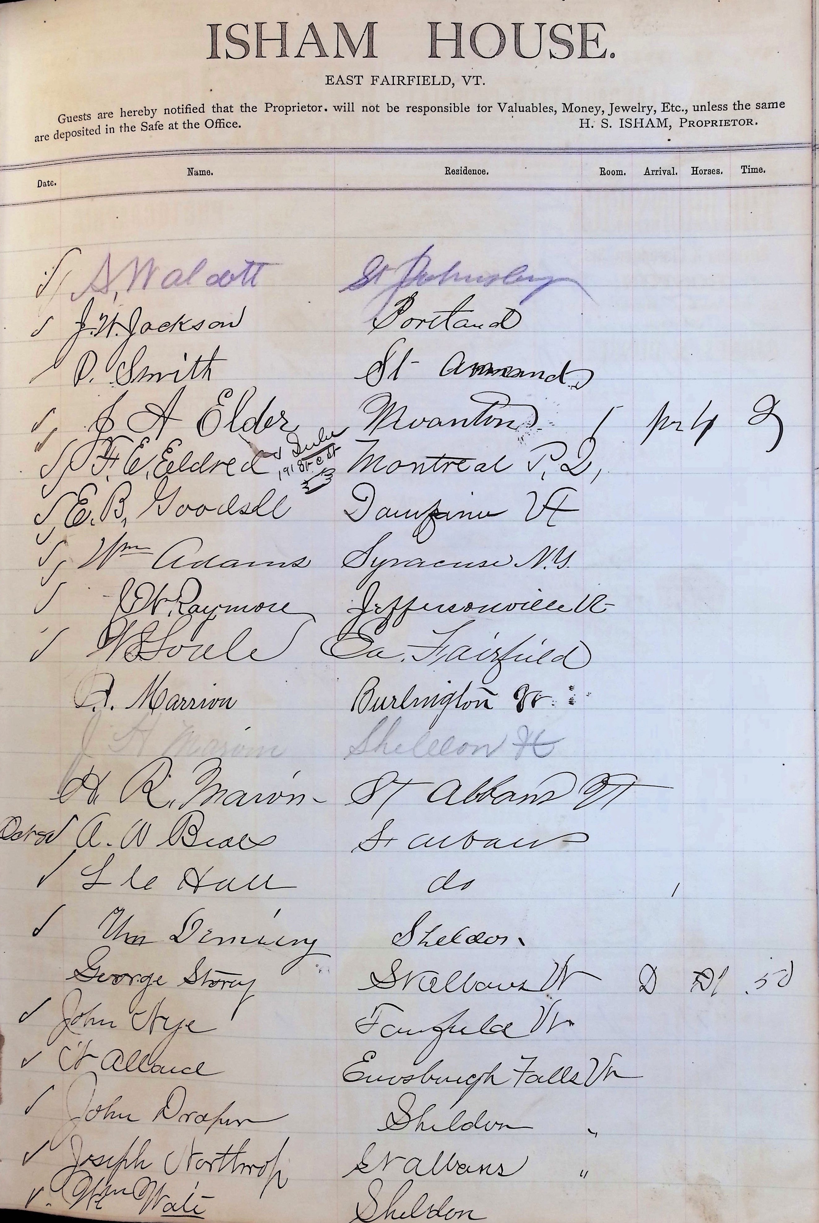 Isham Hotel register Vol. 1, Page 164