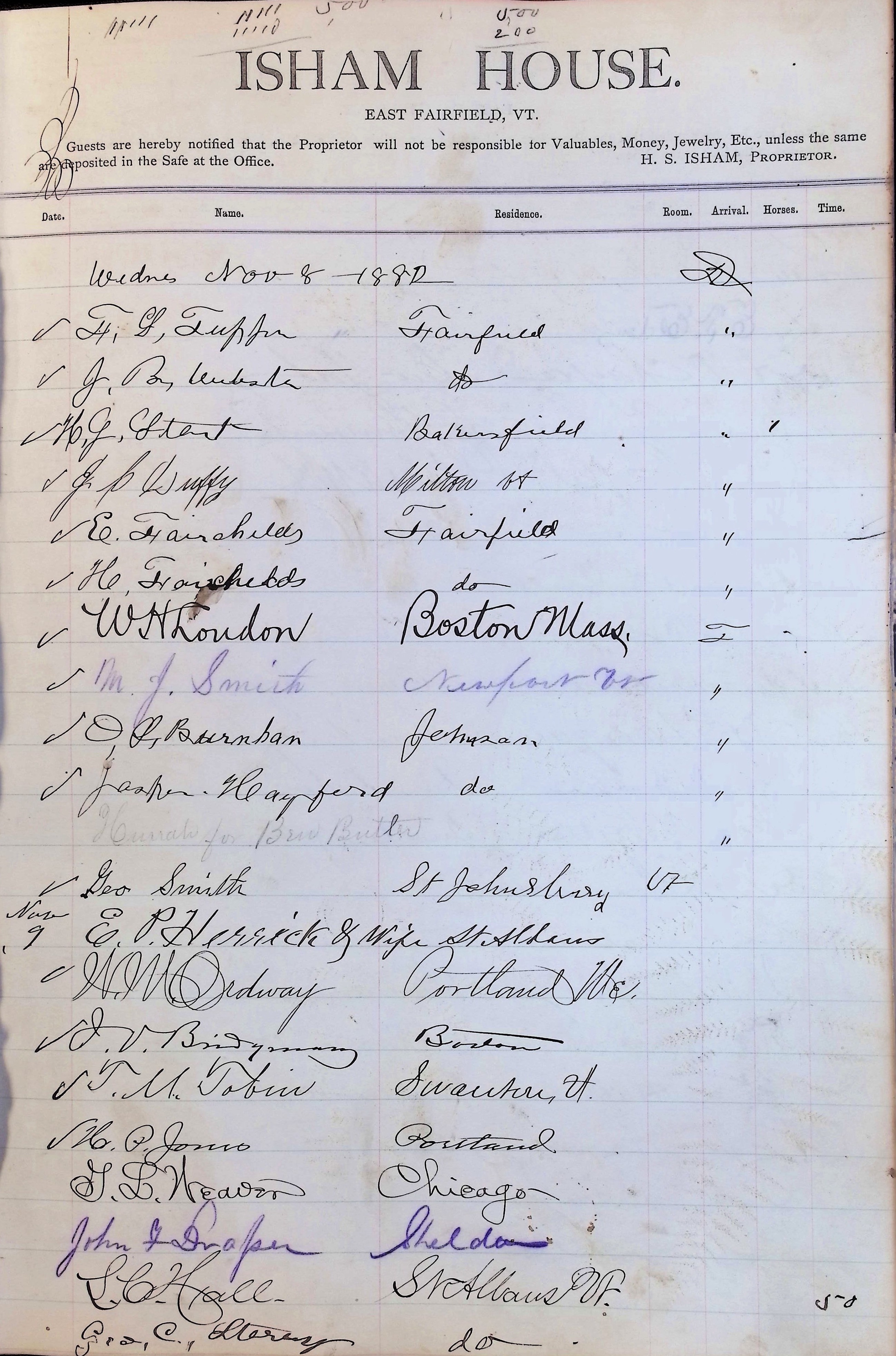 Isham Hotel register Vol. 1, Page 176