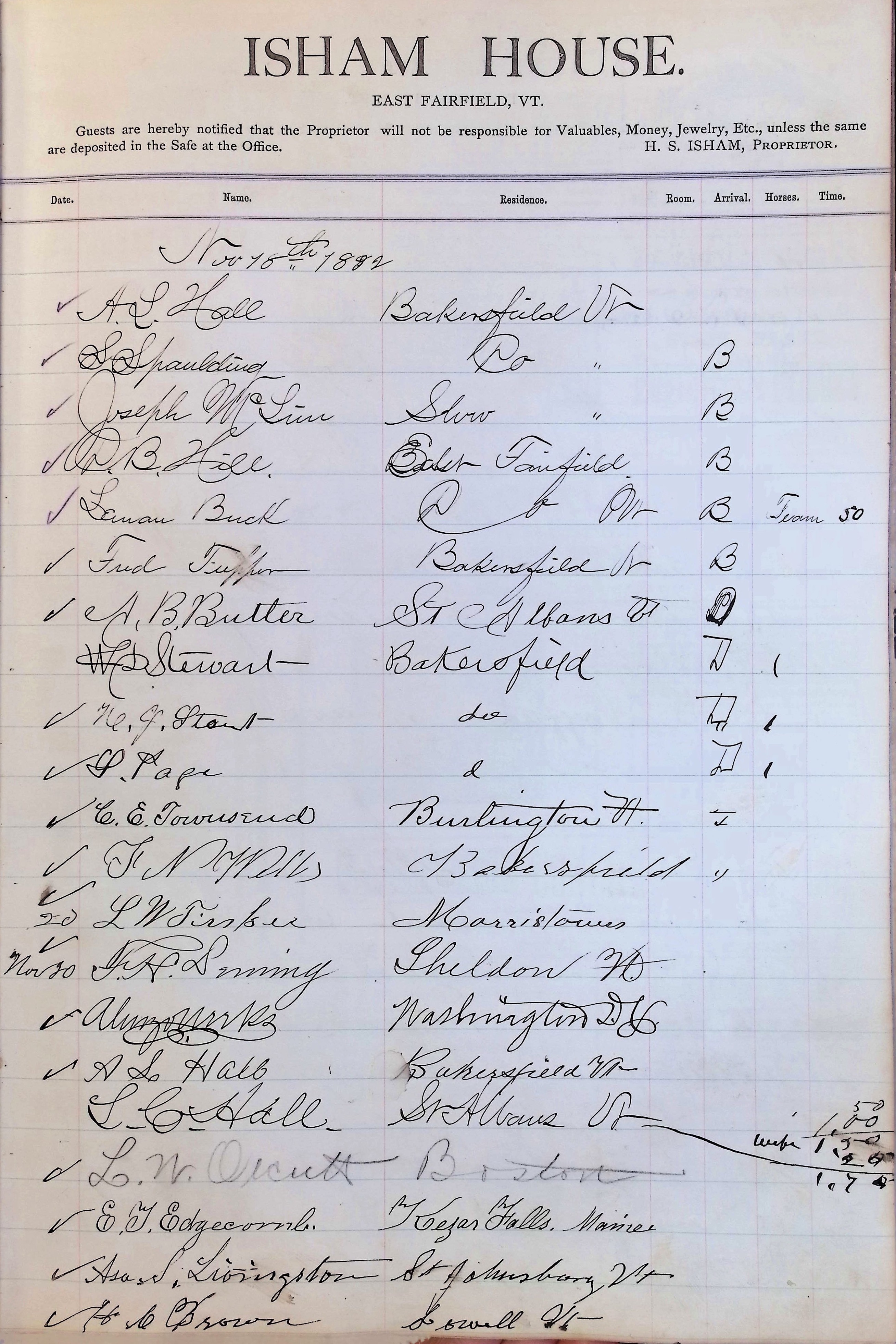 Isham Hotel register Vol. 1, Page 178