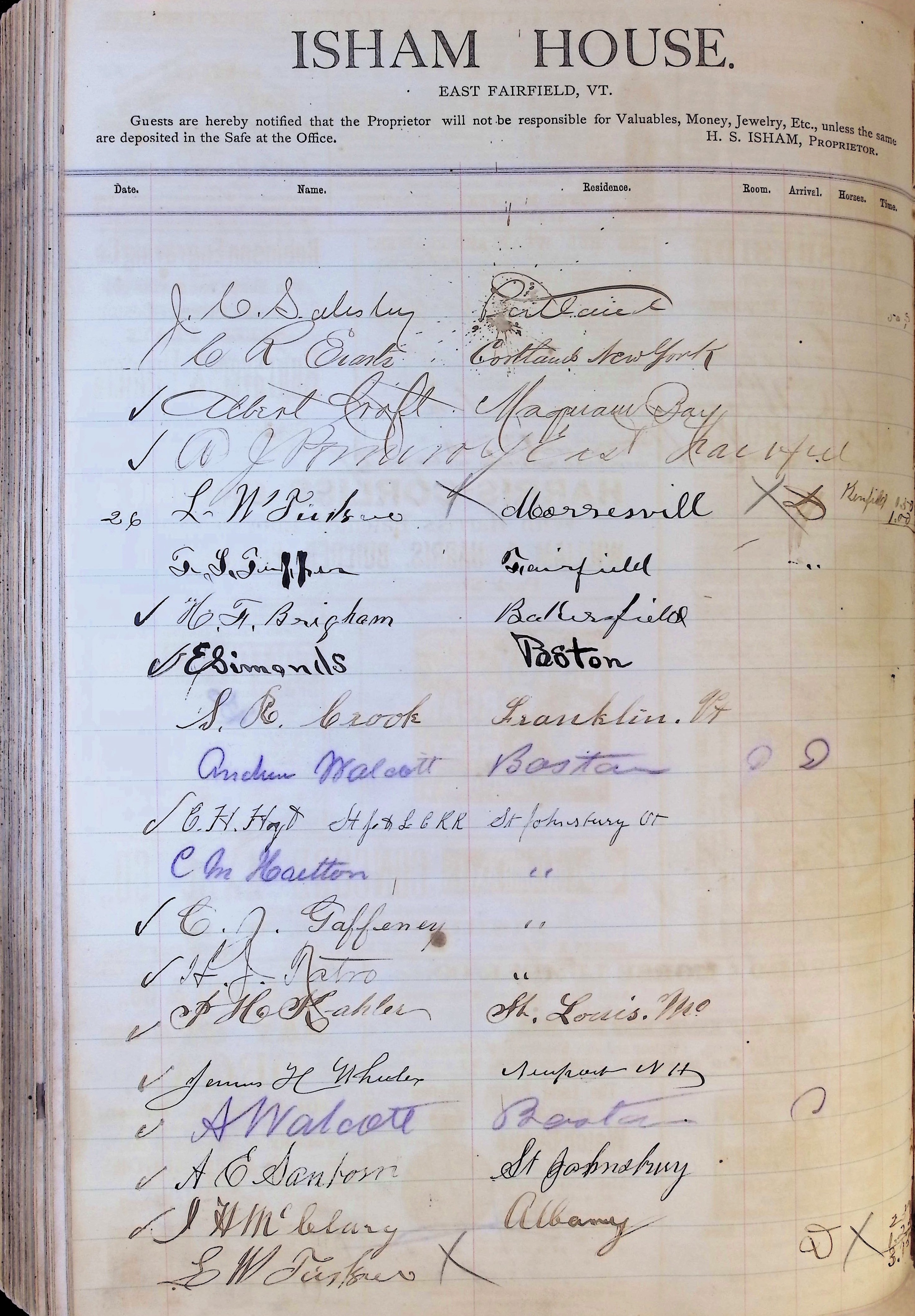 Isham Hotel register Vol. 1, Page 183