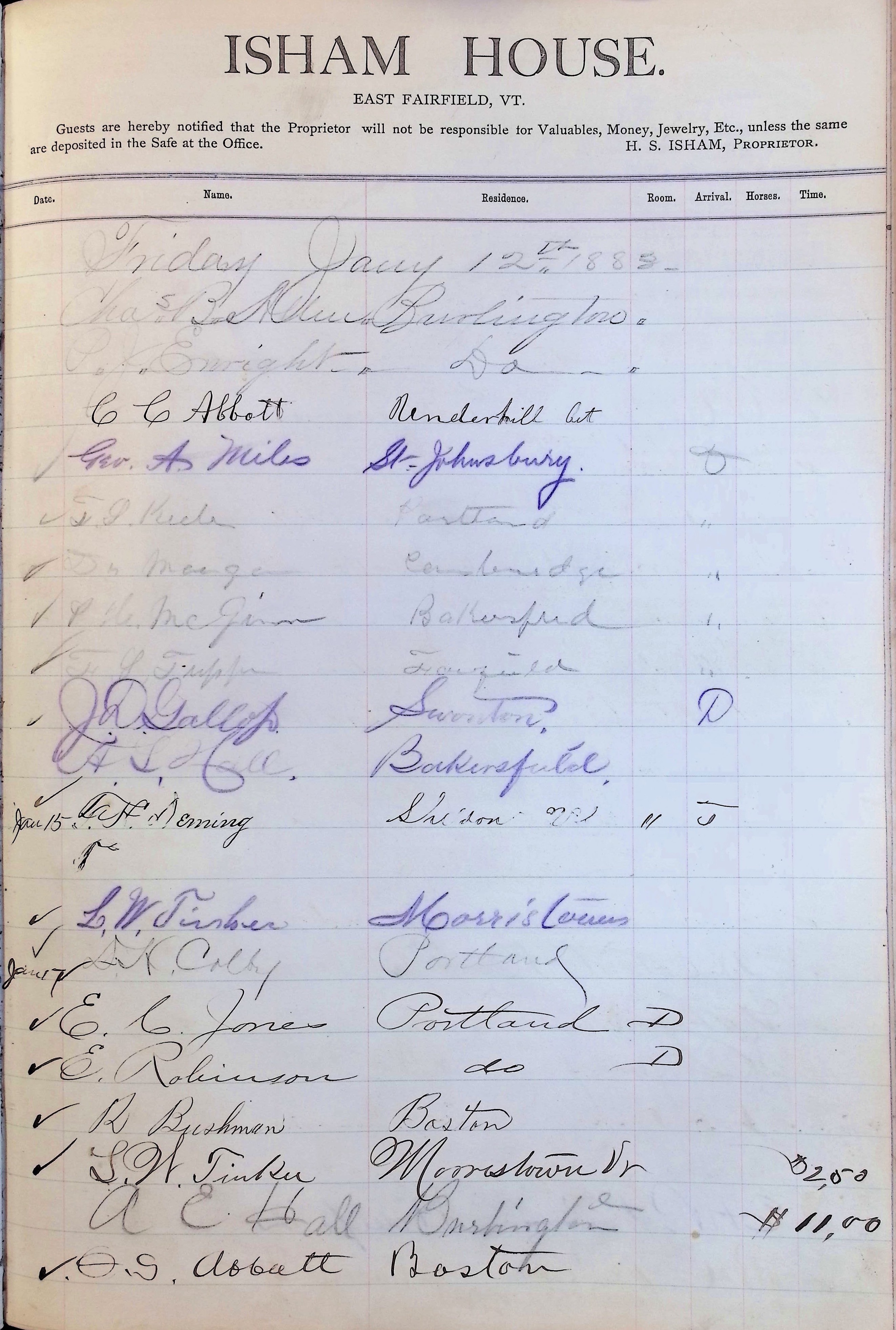 Isham Hotel register Vol. 1, Page 192