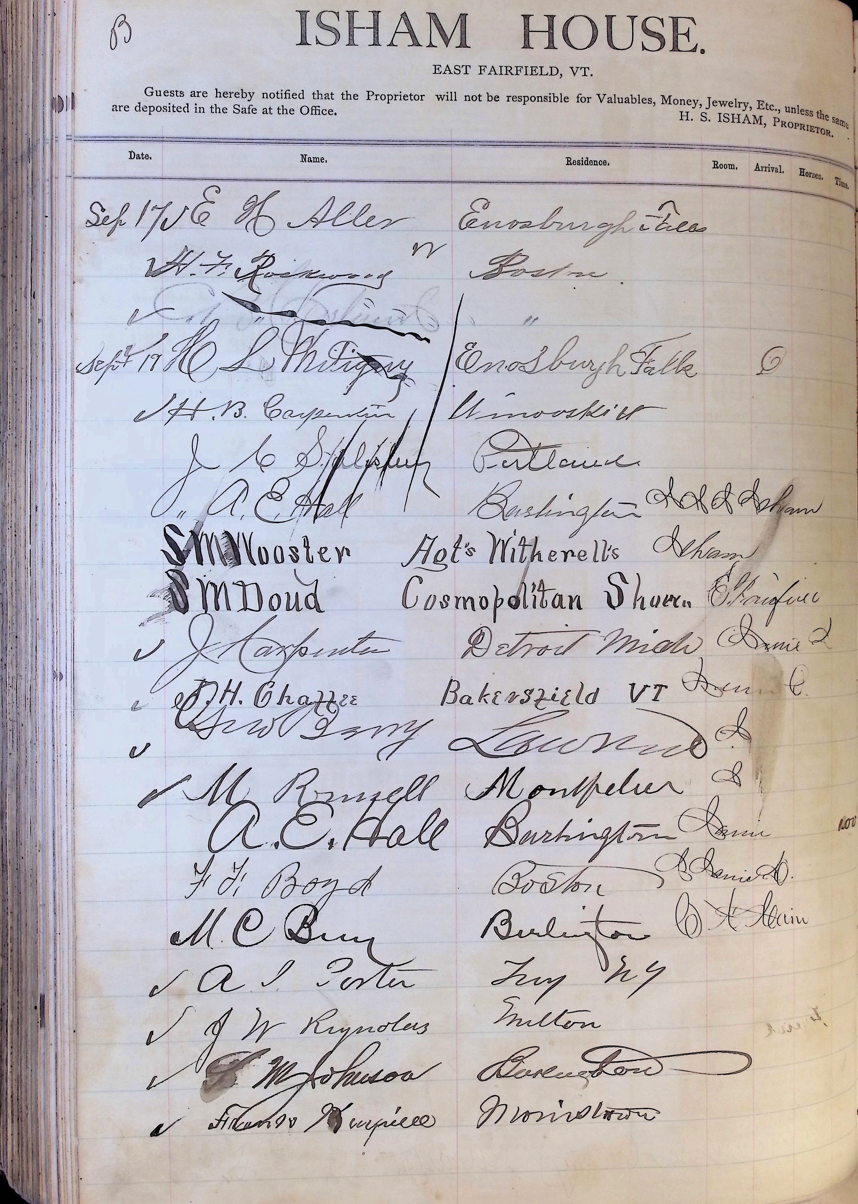 Isham Hotel register Vol. 1, Page 199