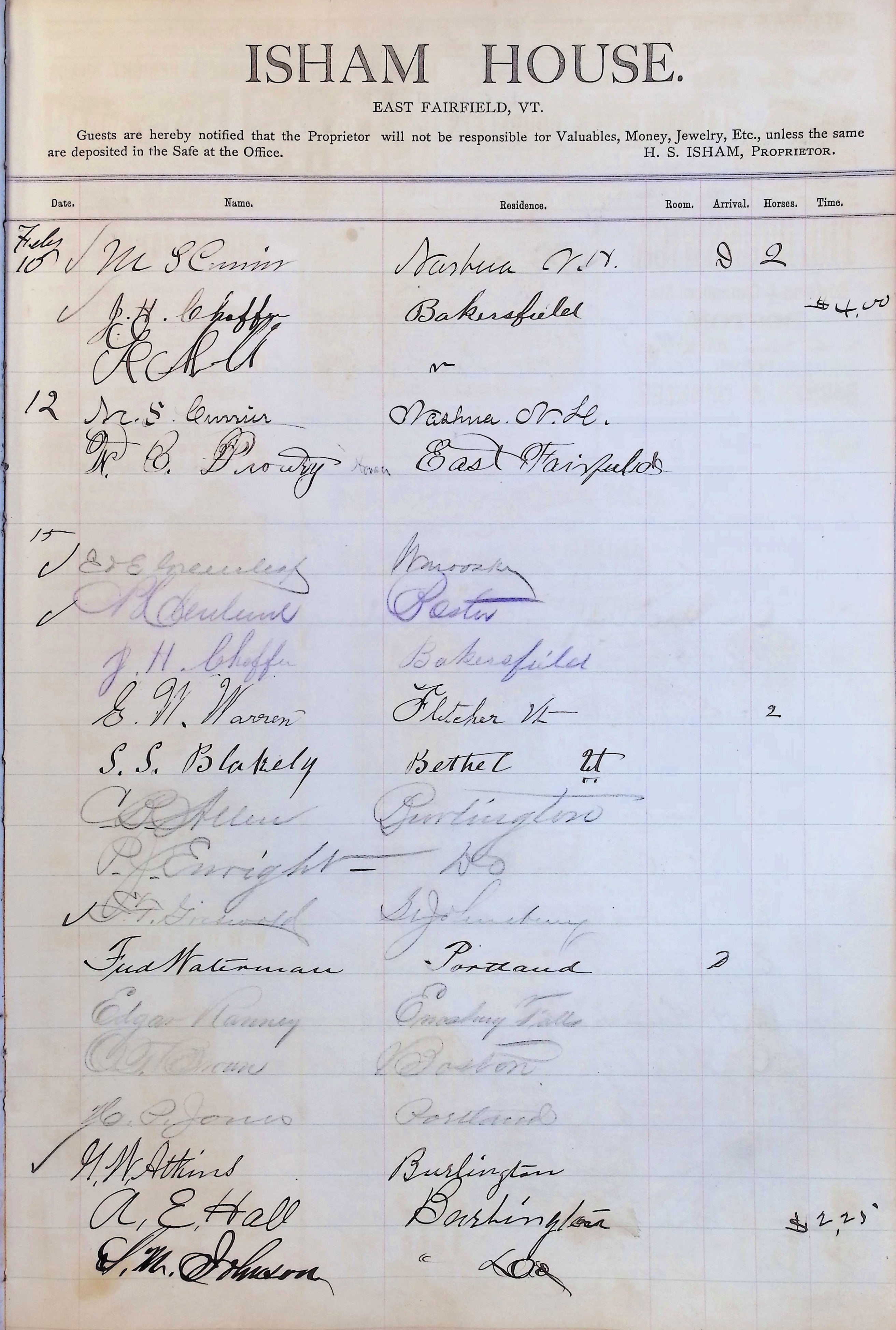 Isham Hotel register Vol. 1, Page 204