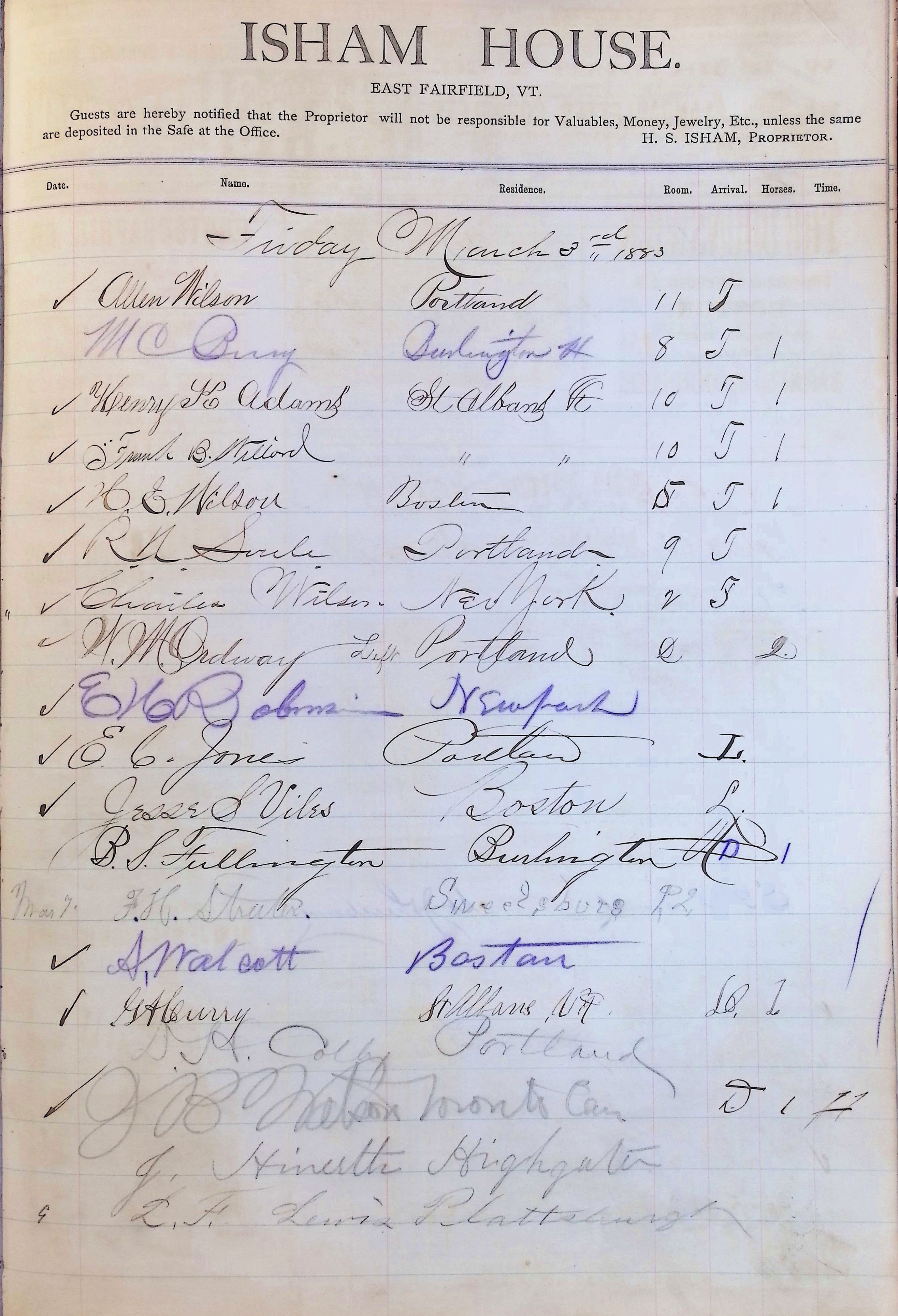 Isham Hotel register Vol. 1, Page 212
