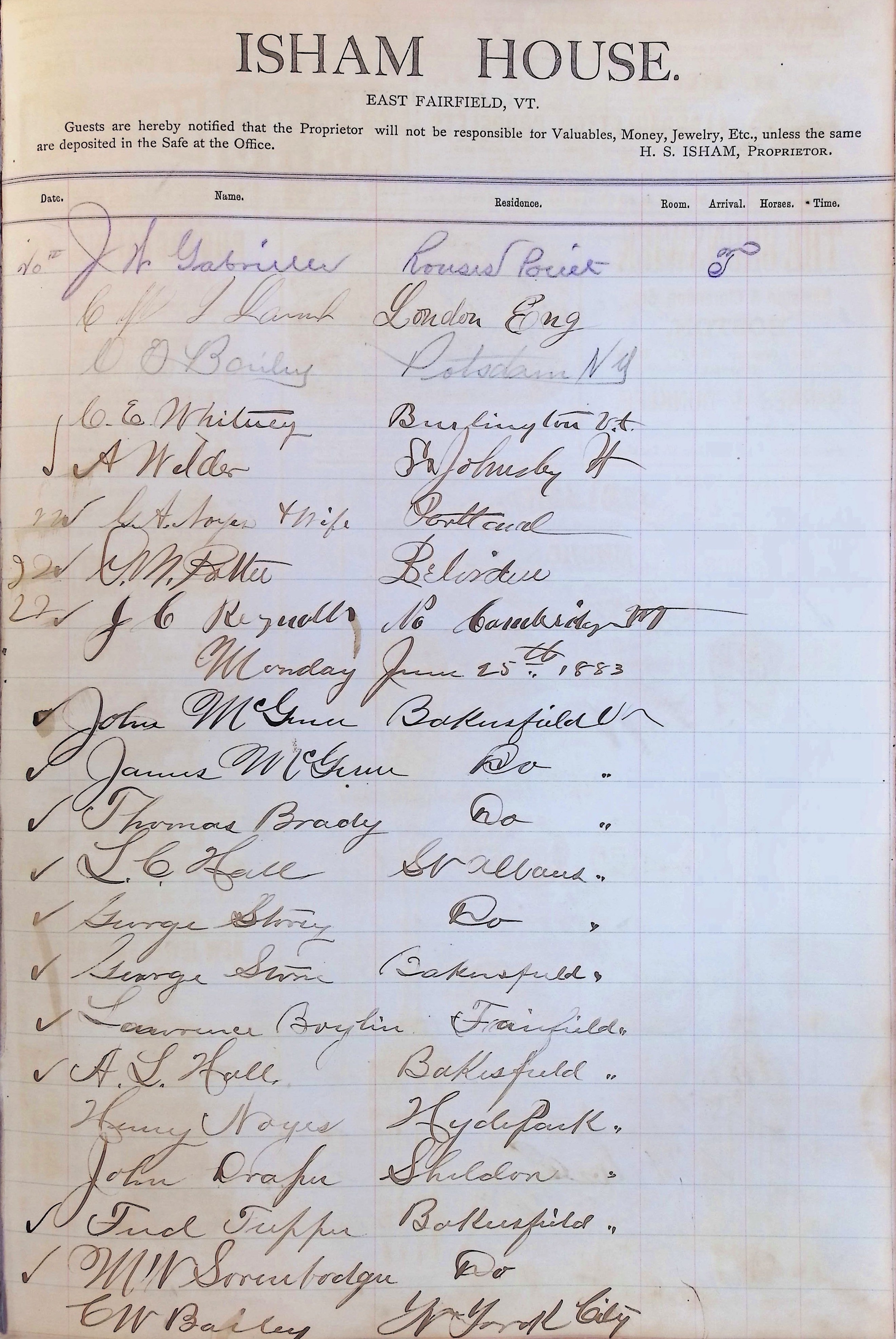 Isham Hotel register Vol. 1, Page 227