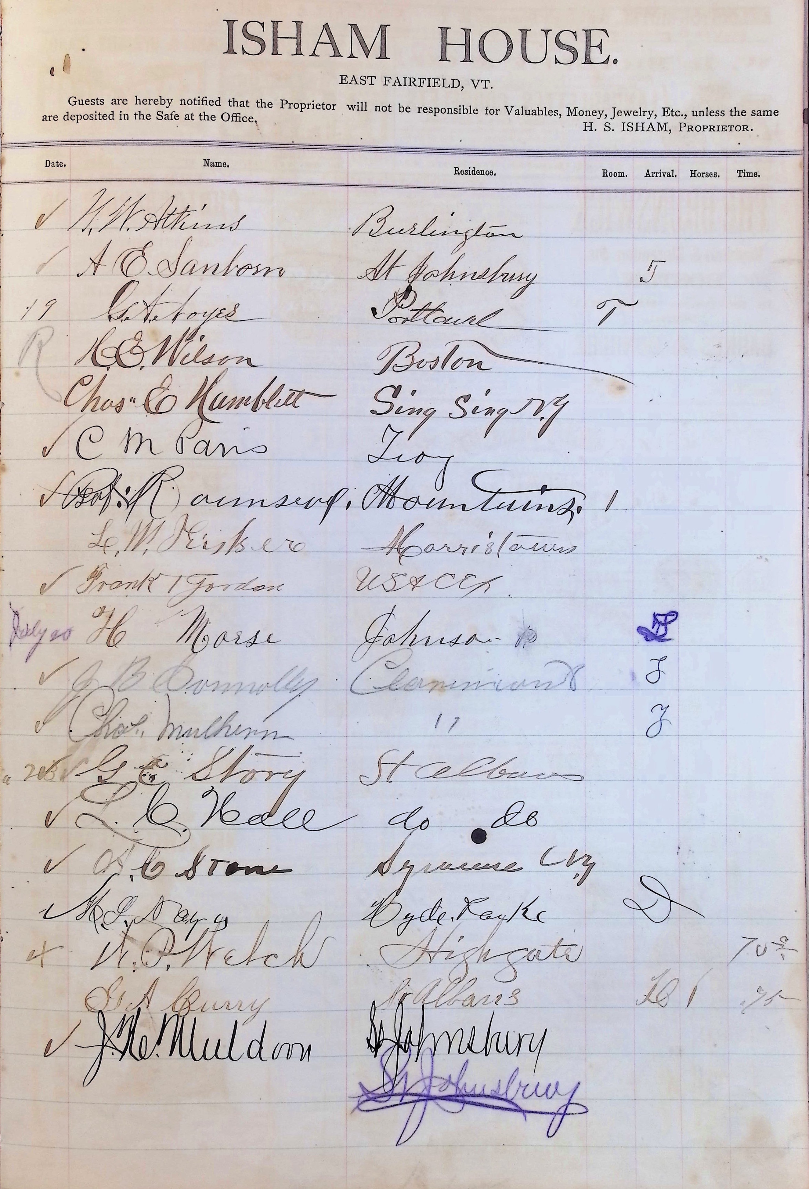 Isham Hotel register Vol. 1, Page 231