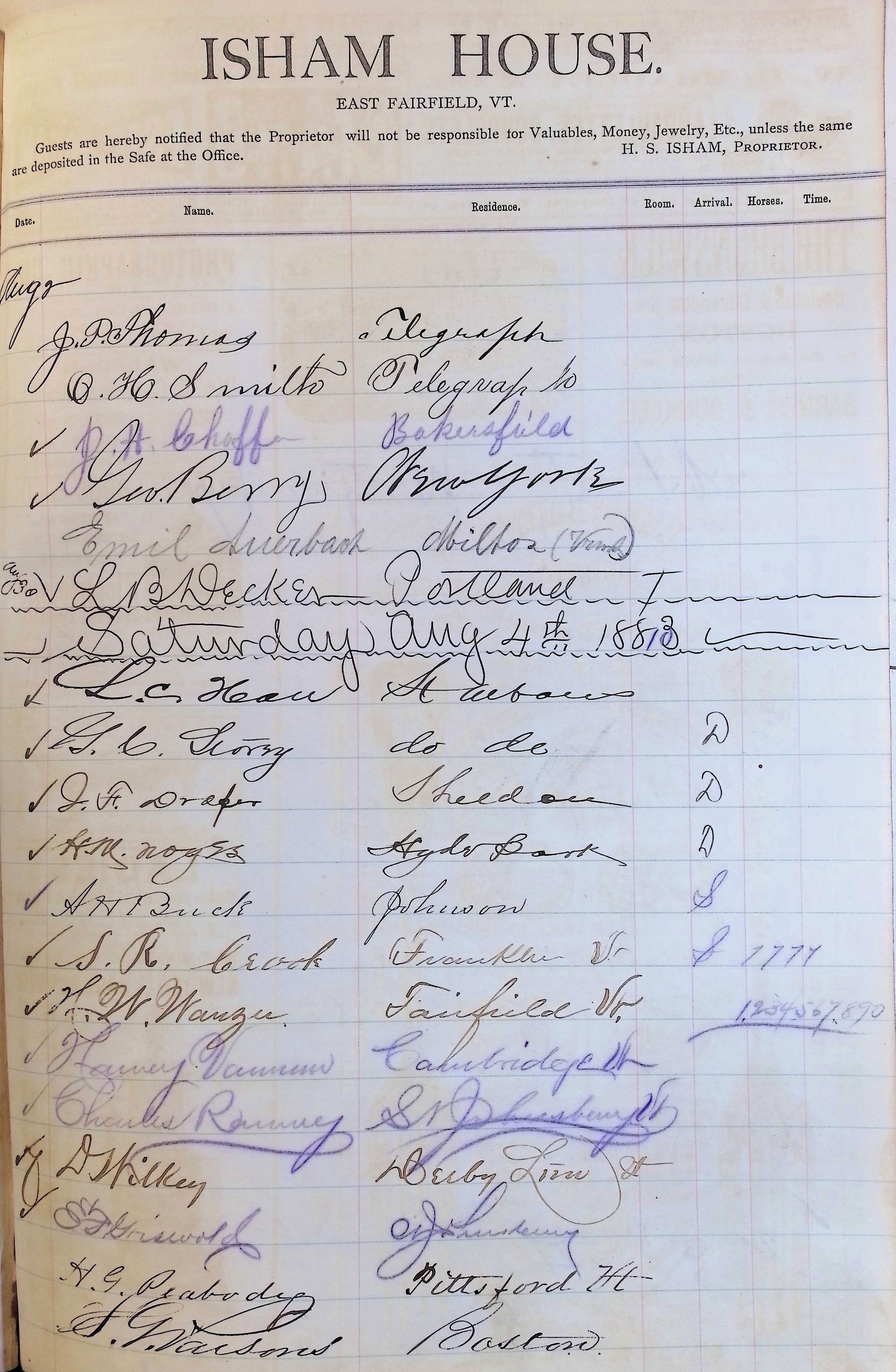 Isham Hotel register Vol. 1, Page 233
