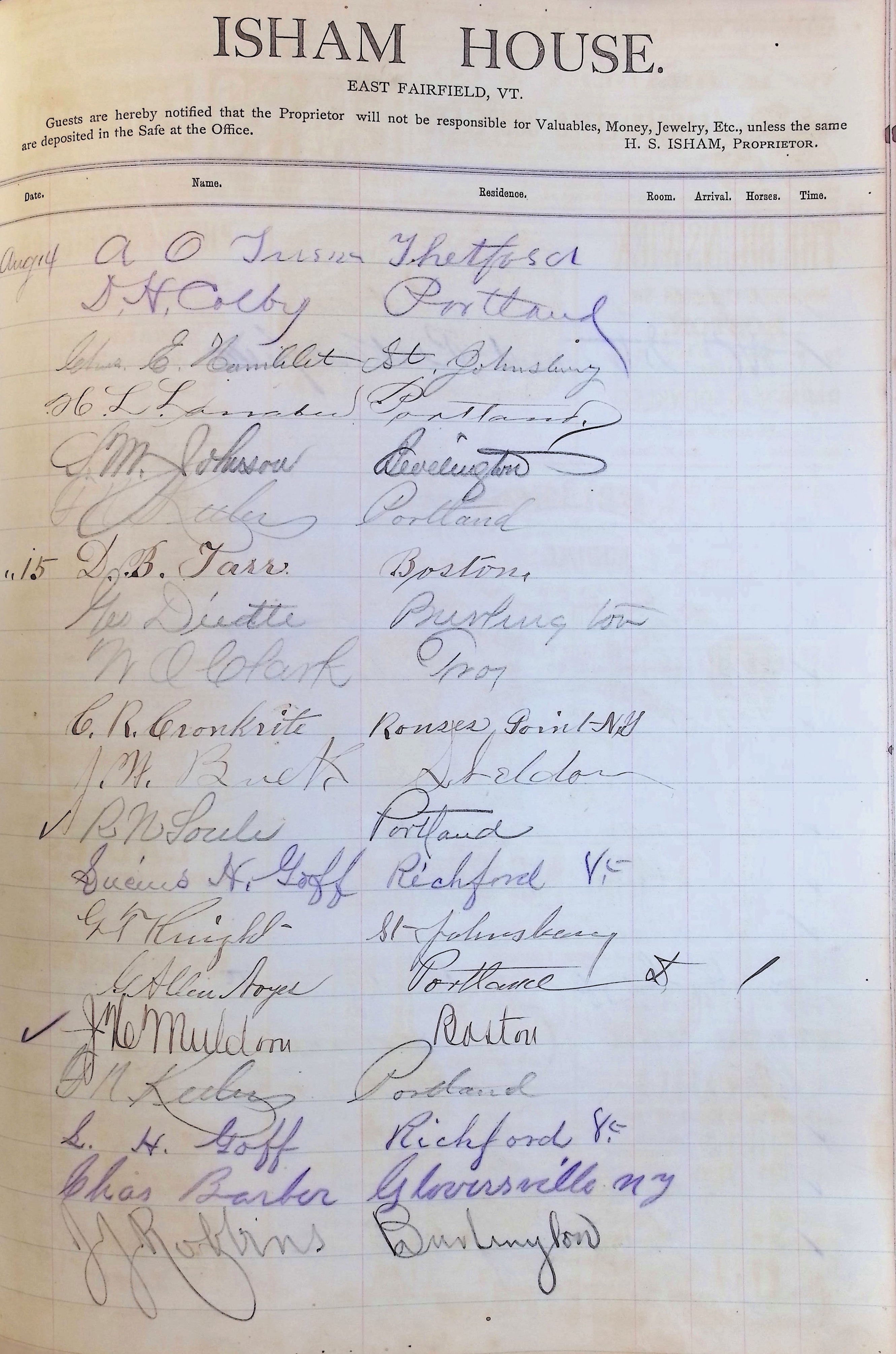 Isham Hotel register Vol. 1, Page 235