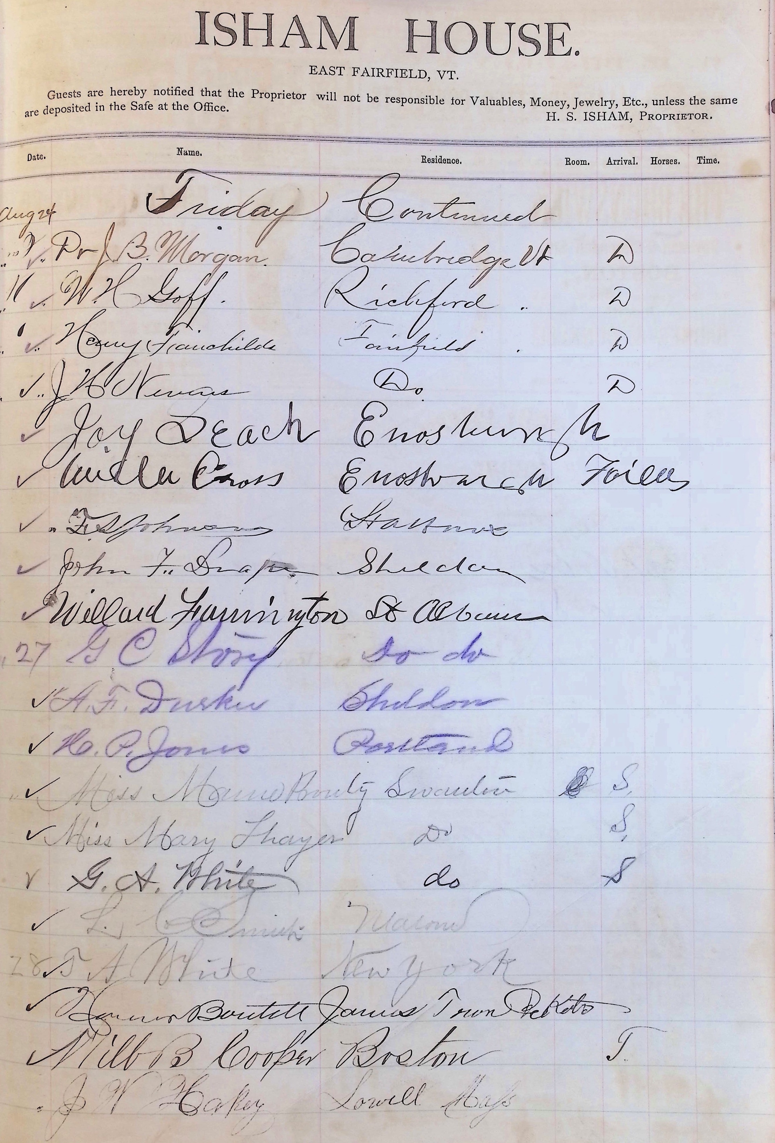 Isham Hotel register Vol. 1, Page 237