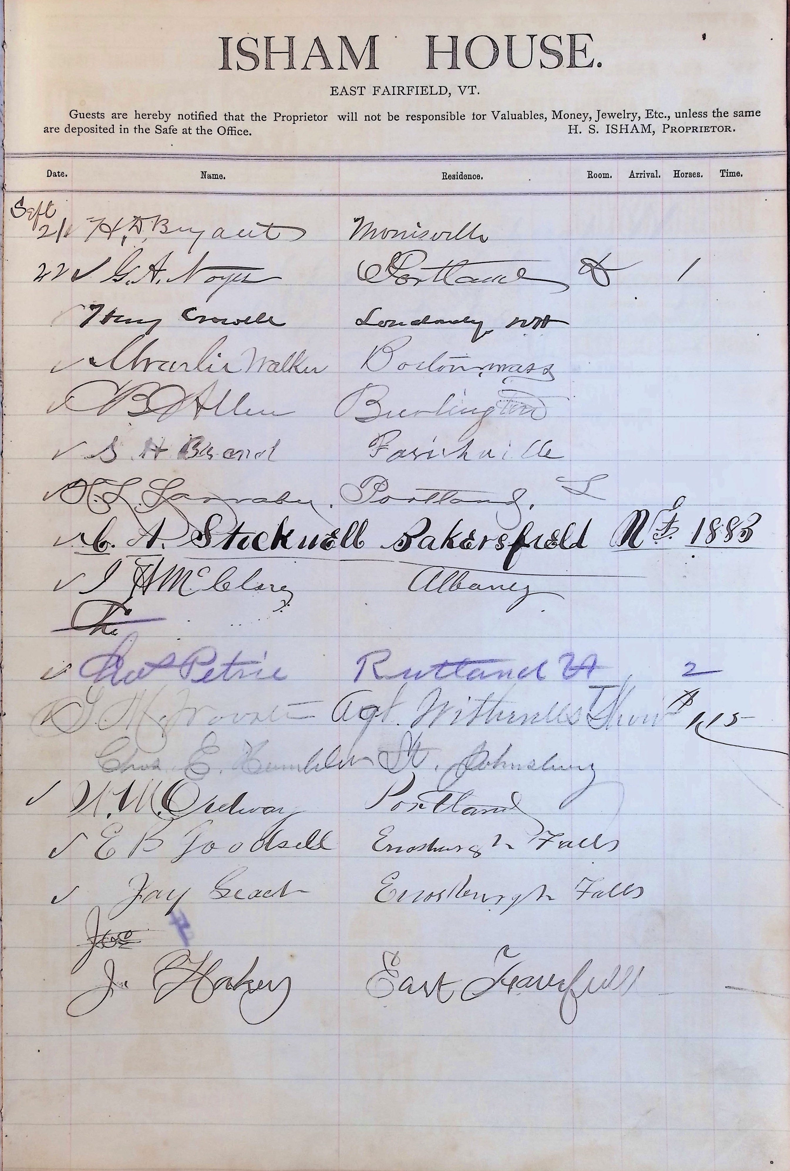Isham Hotel register Vol. 1, Page 241