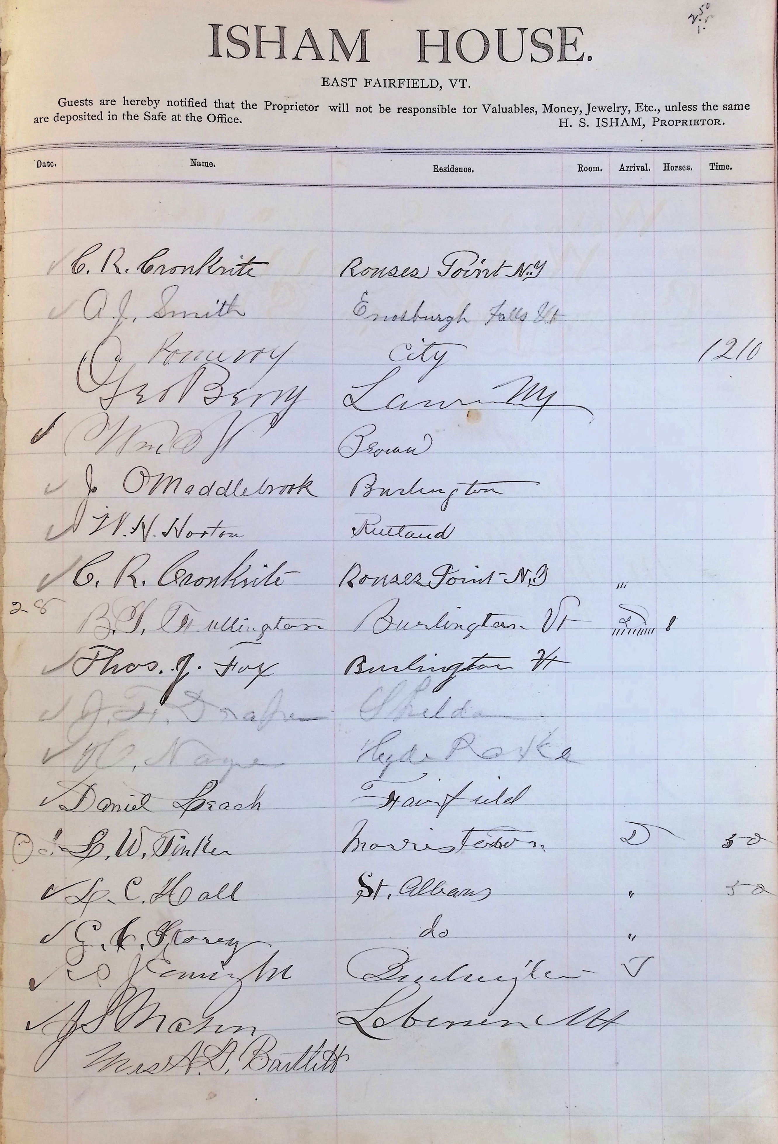 Isham Hotel register Vol. 1, Page 242