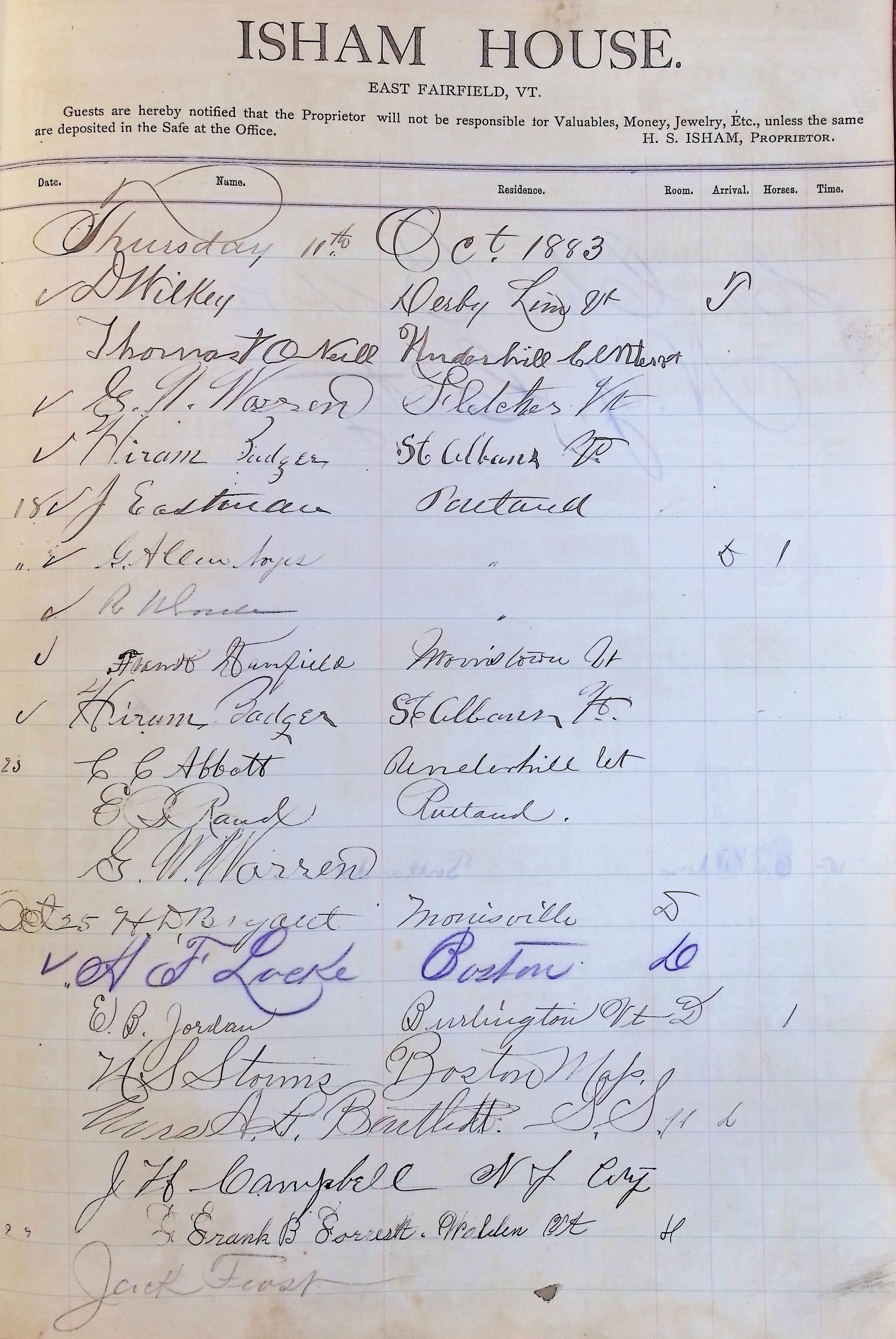Isham Hotel register Vol. 1, Page 244