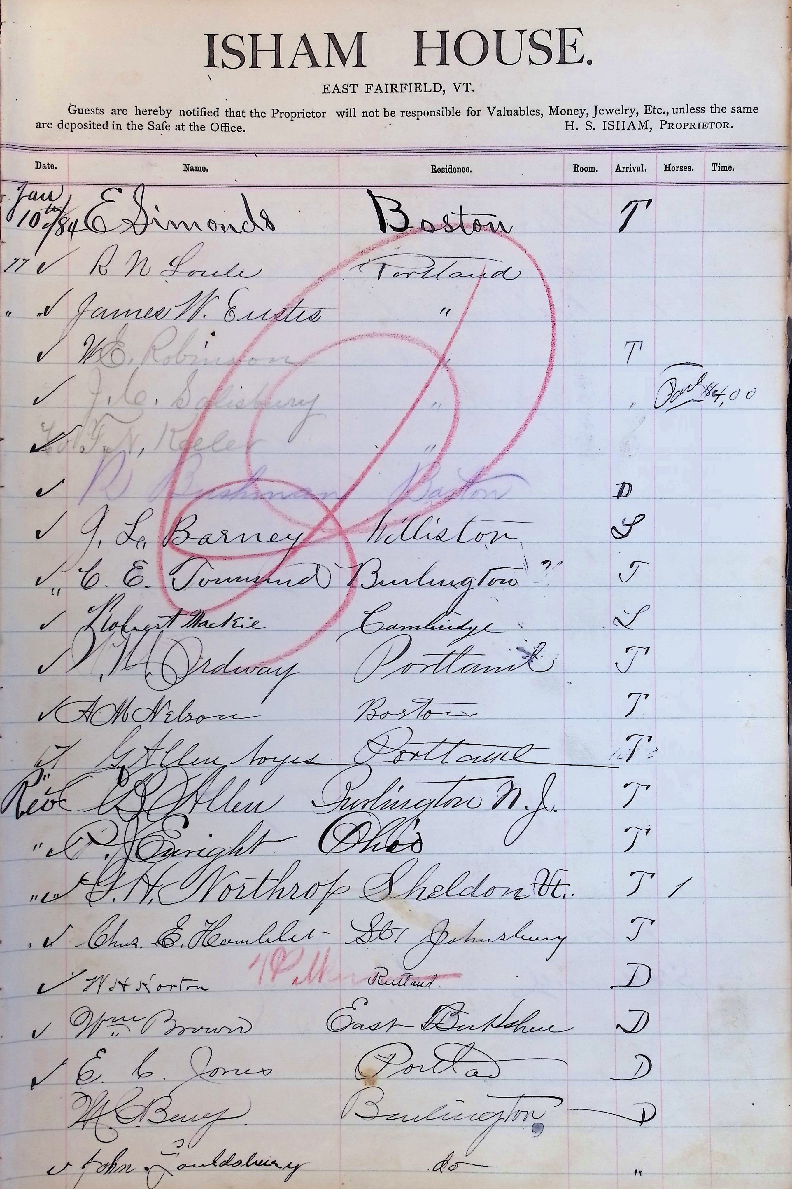 Isham Hotel register Vol. 2, Page 15