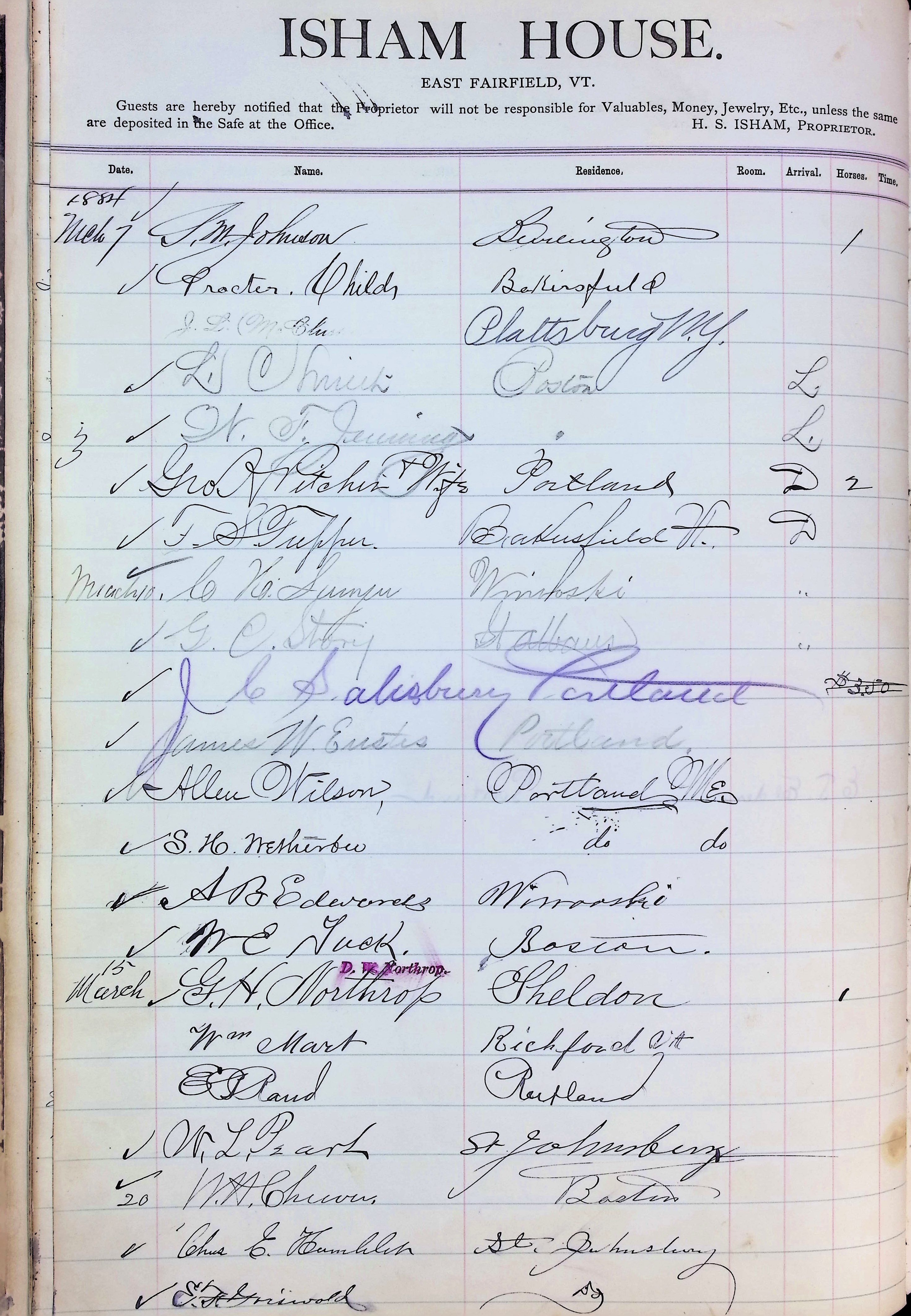 Isham Hotel register Vol. 2, Page 38