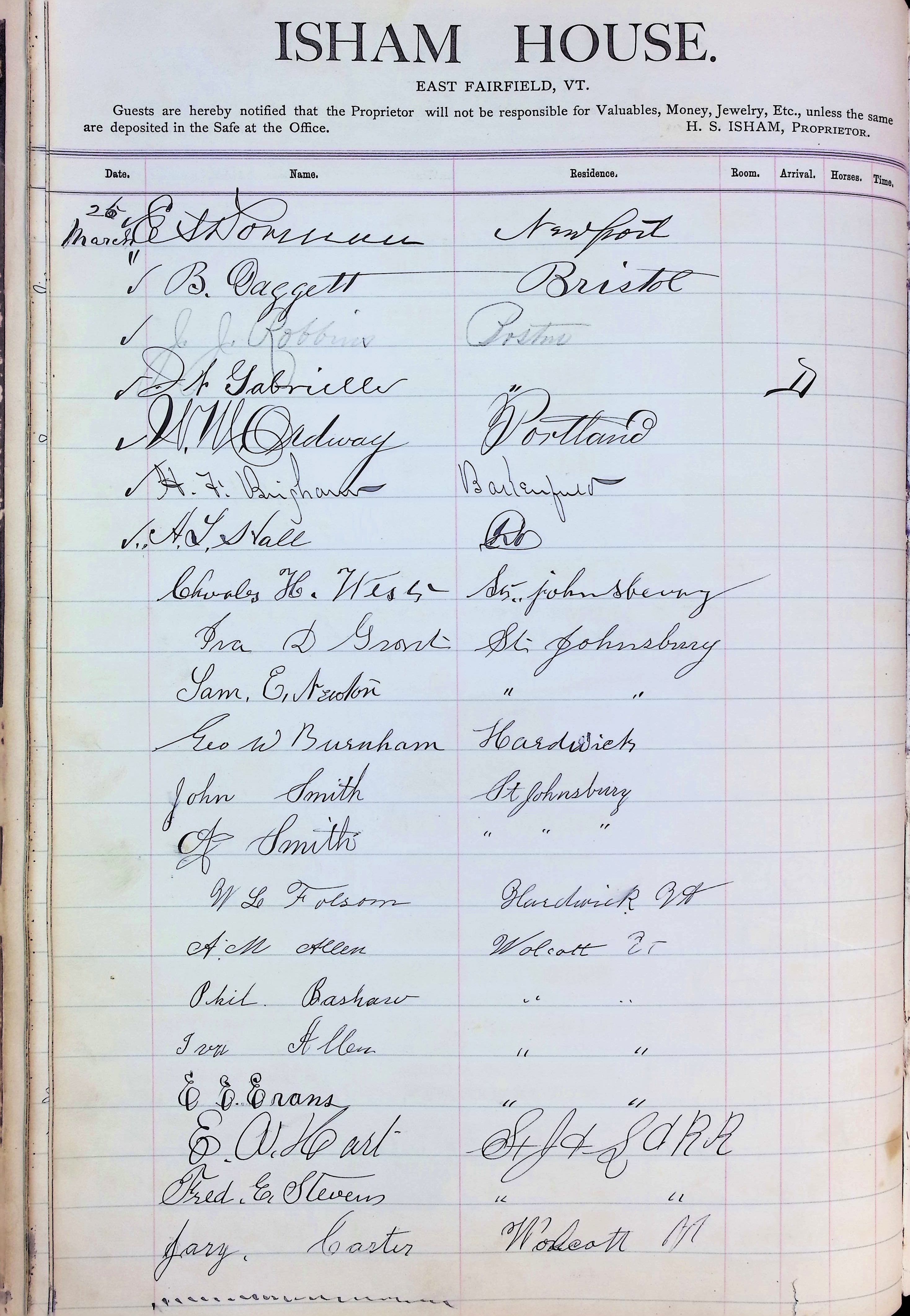 Isham Hotel register Vol. 2, Page 42