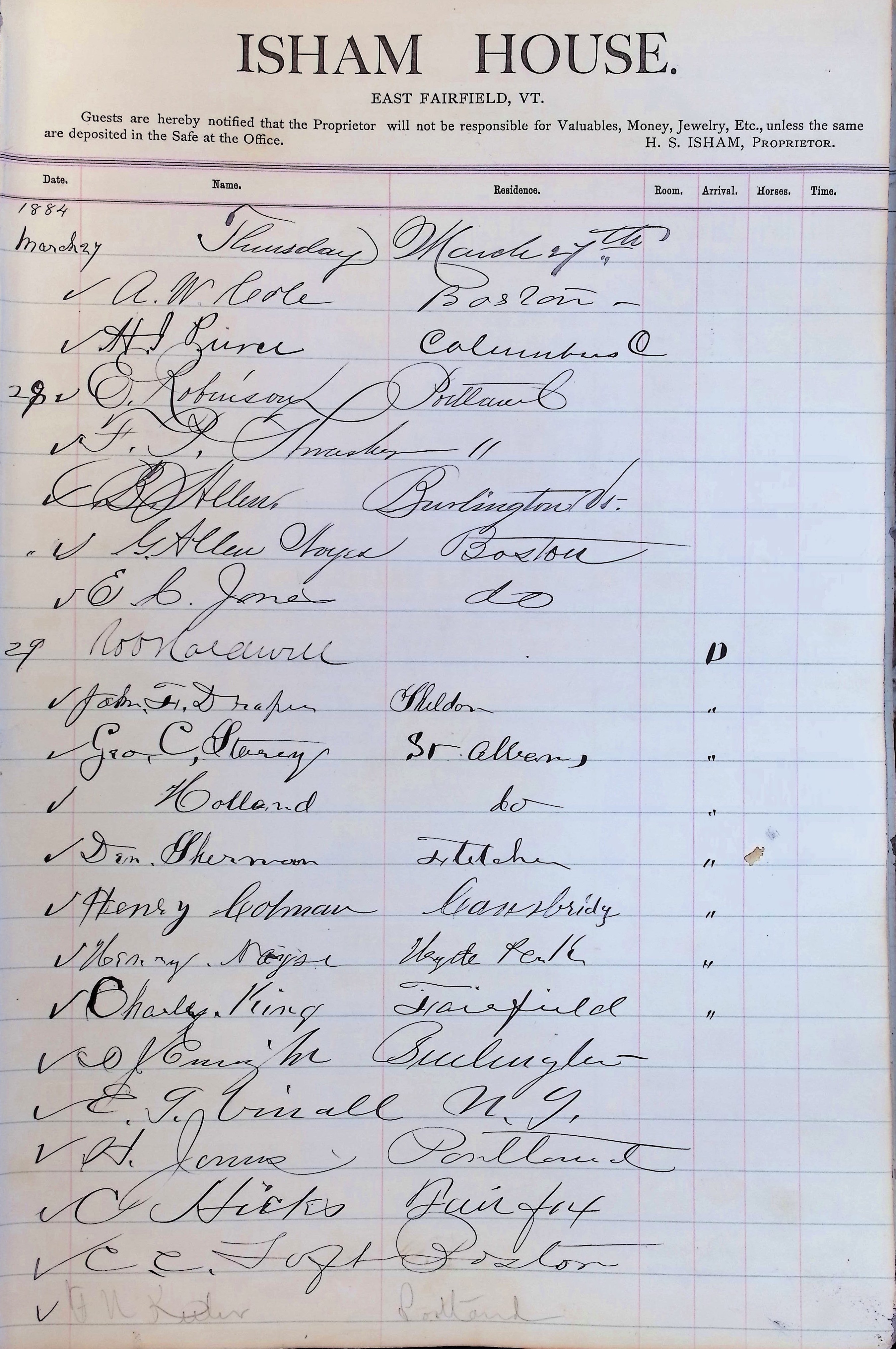 Isham Hotel register Vol. 2, Page 45