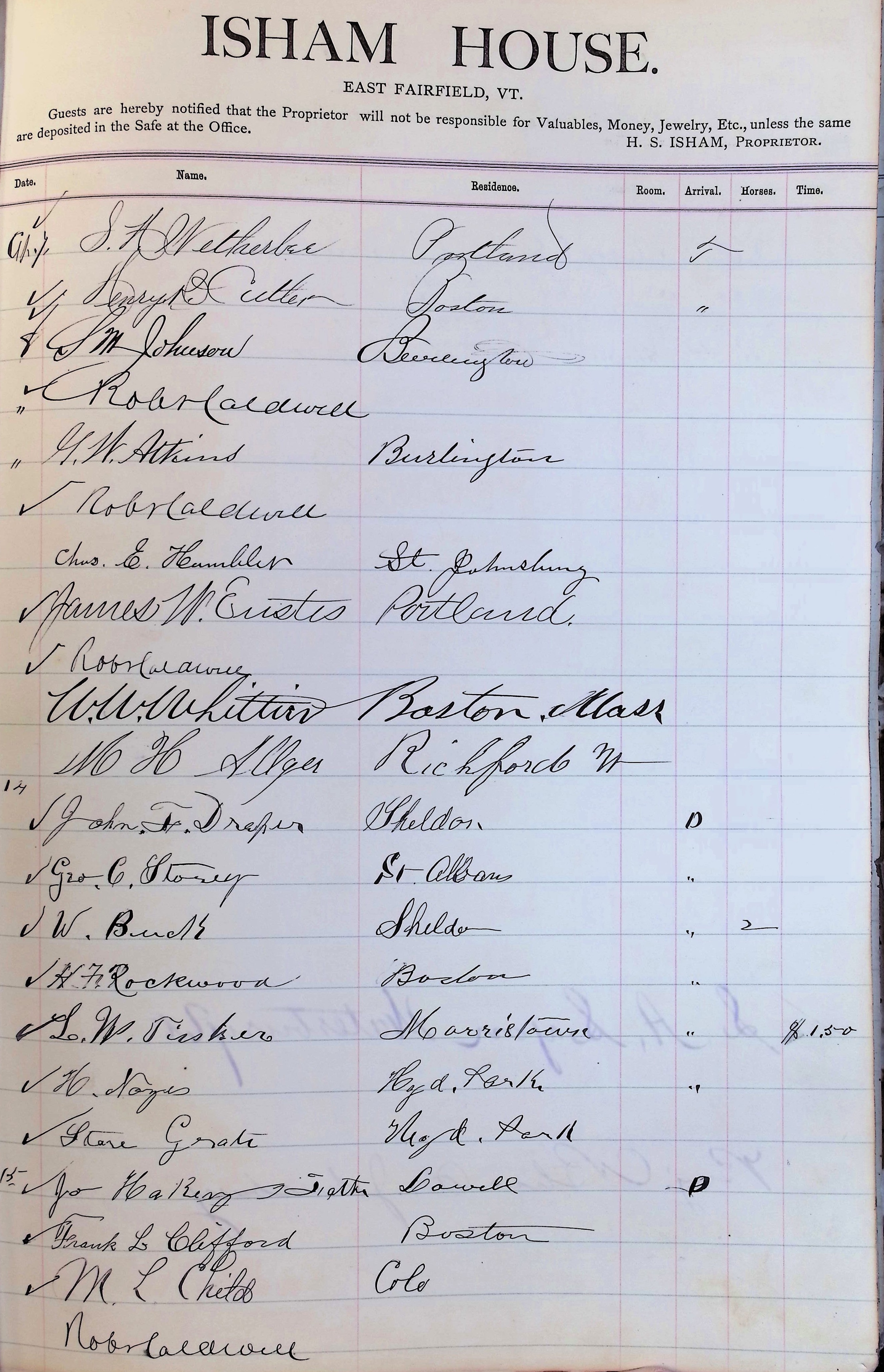 Isham Hotel register Vol. 2, Page 49