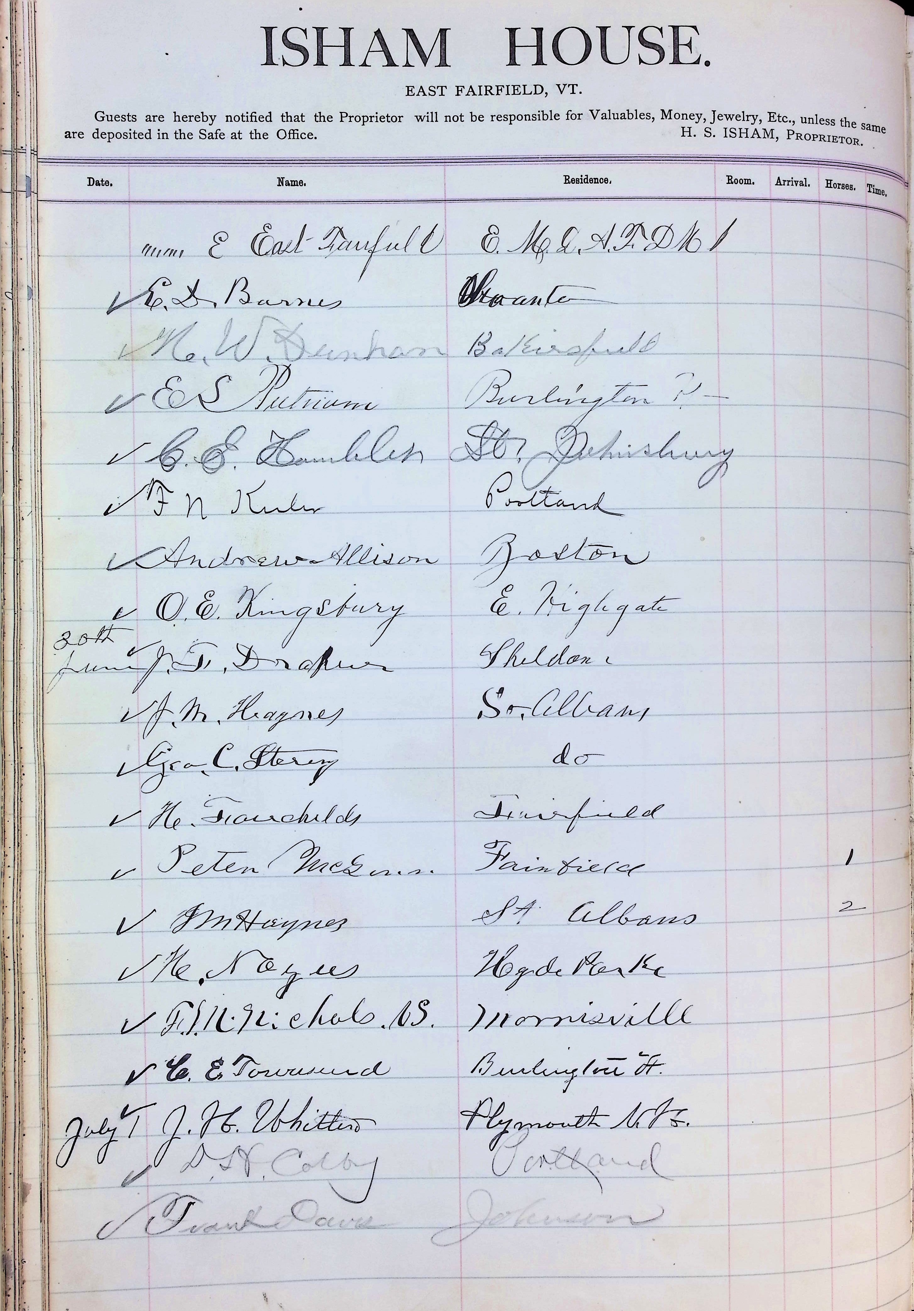 Isham Hotel register Vol. 2, Page 68