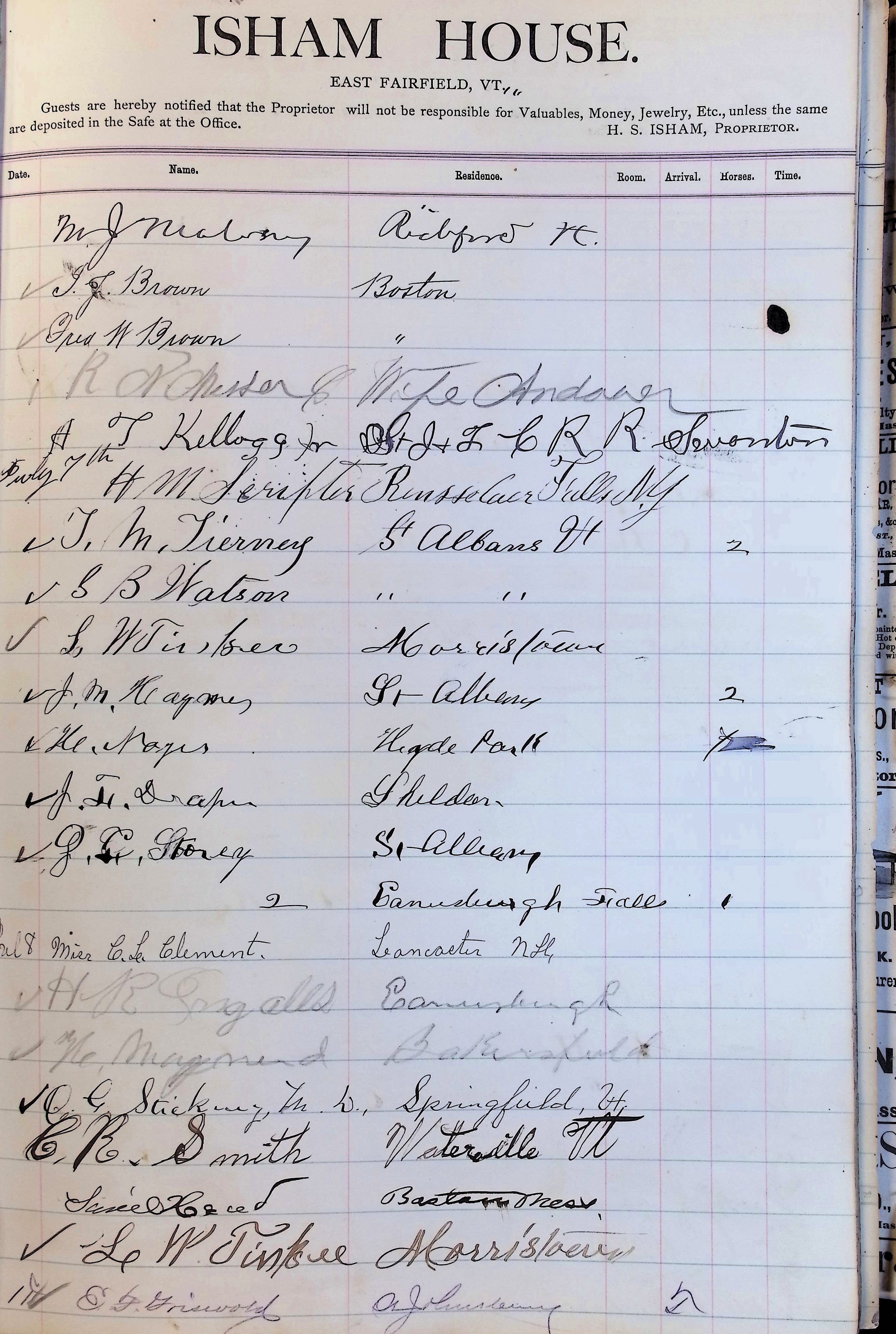 Isham Hotel register Vol. 2, Page 71