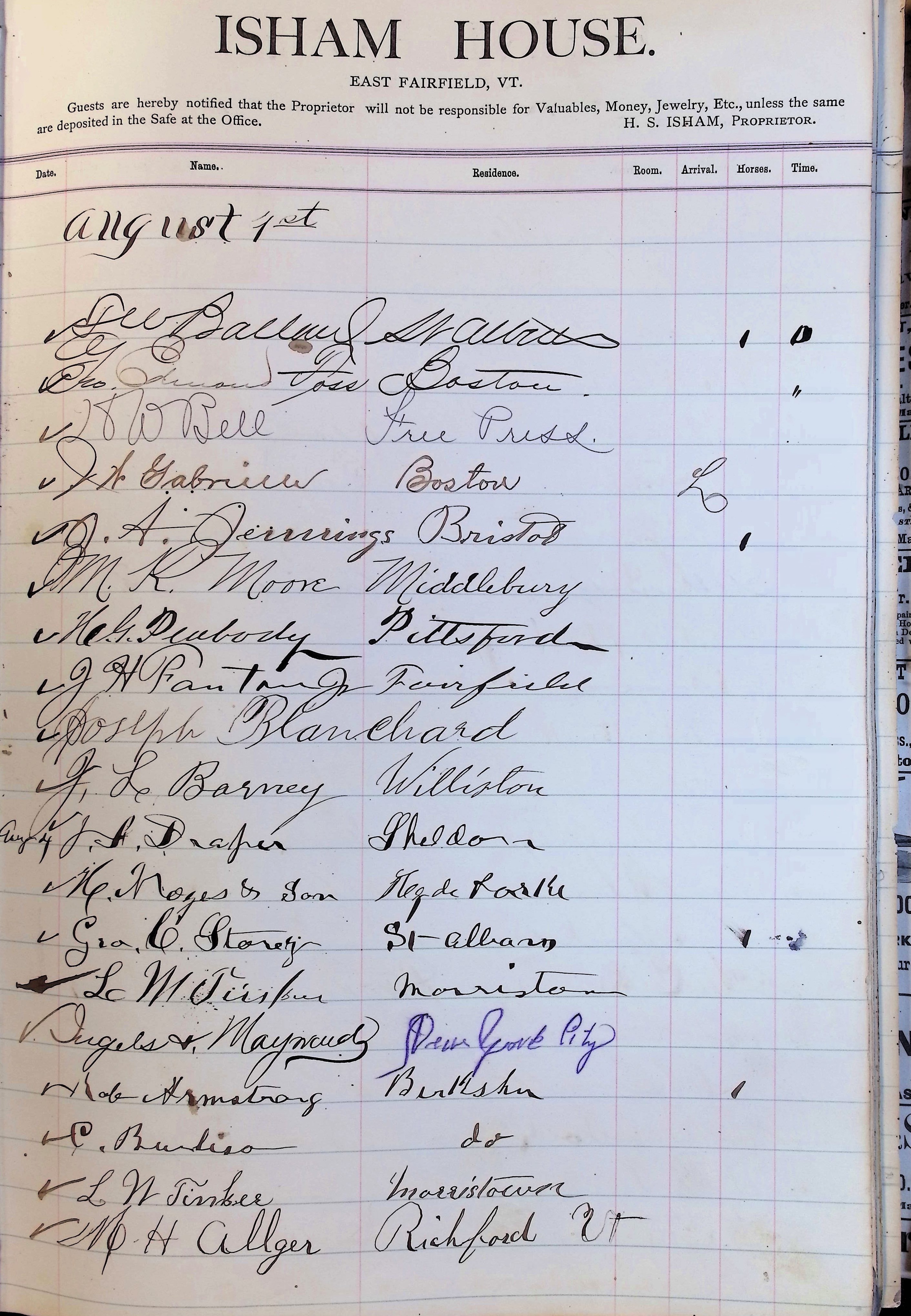 Isham Hotel register Vol. 2, Page 77