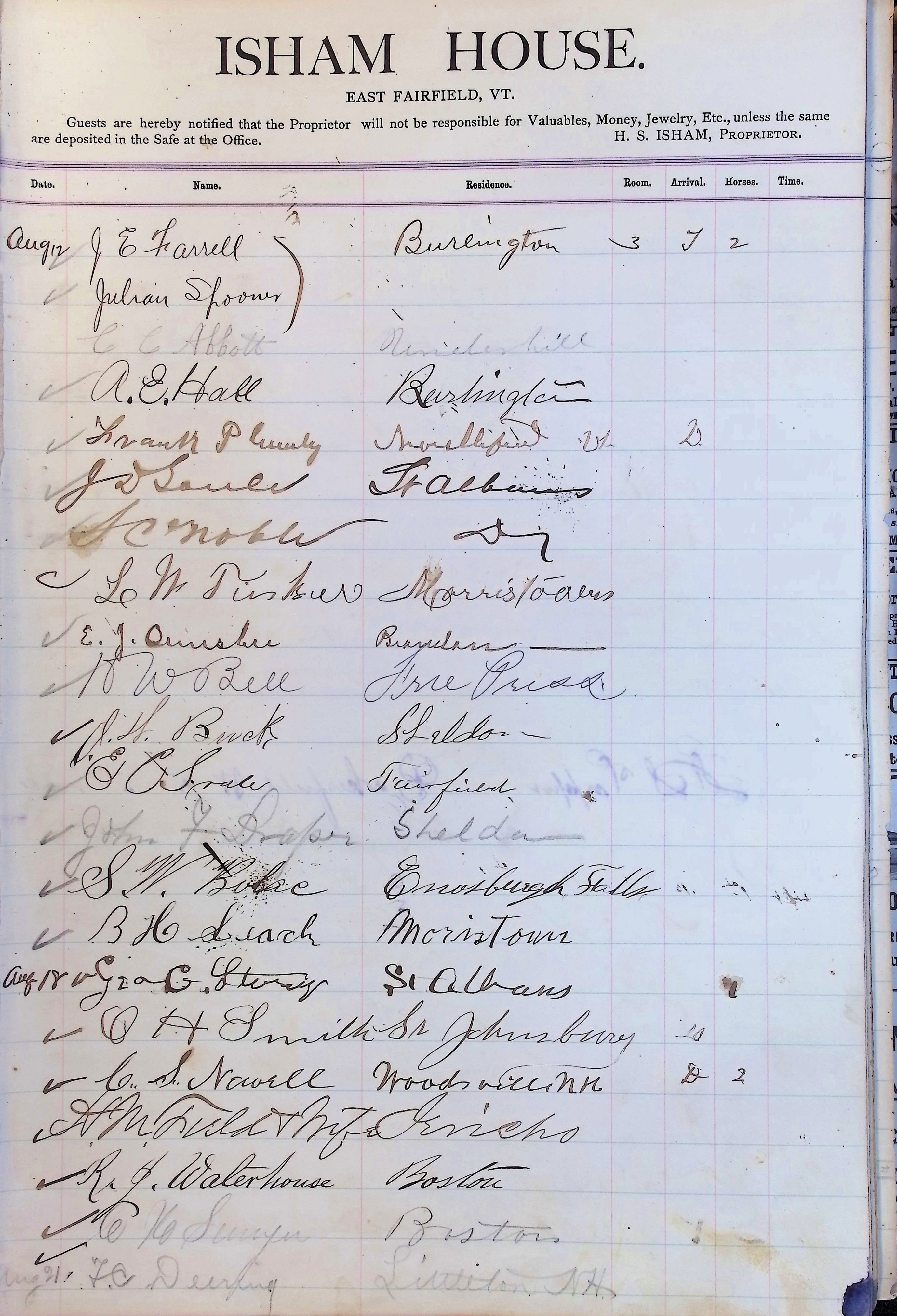 Isham Hotel register Vol. 2, Page 81