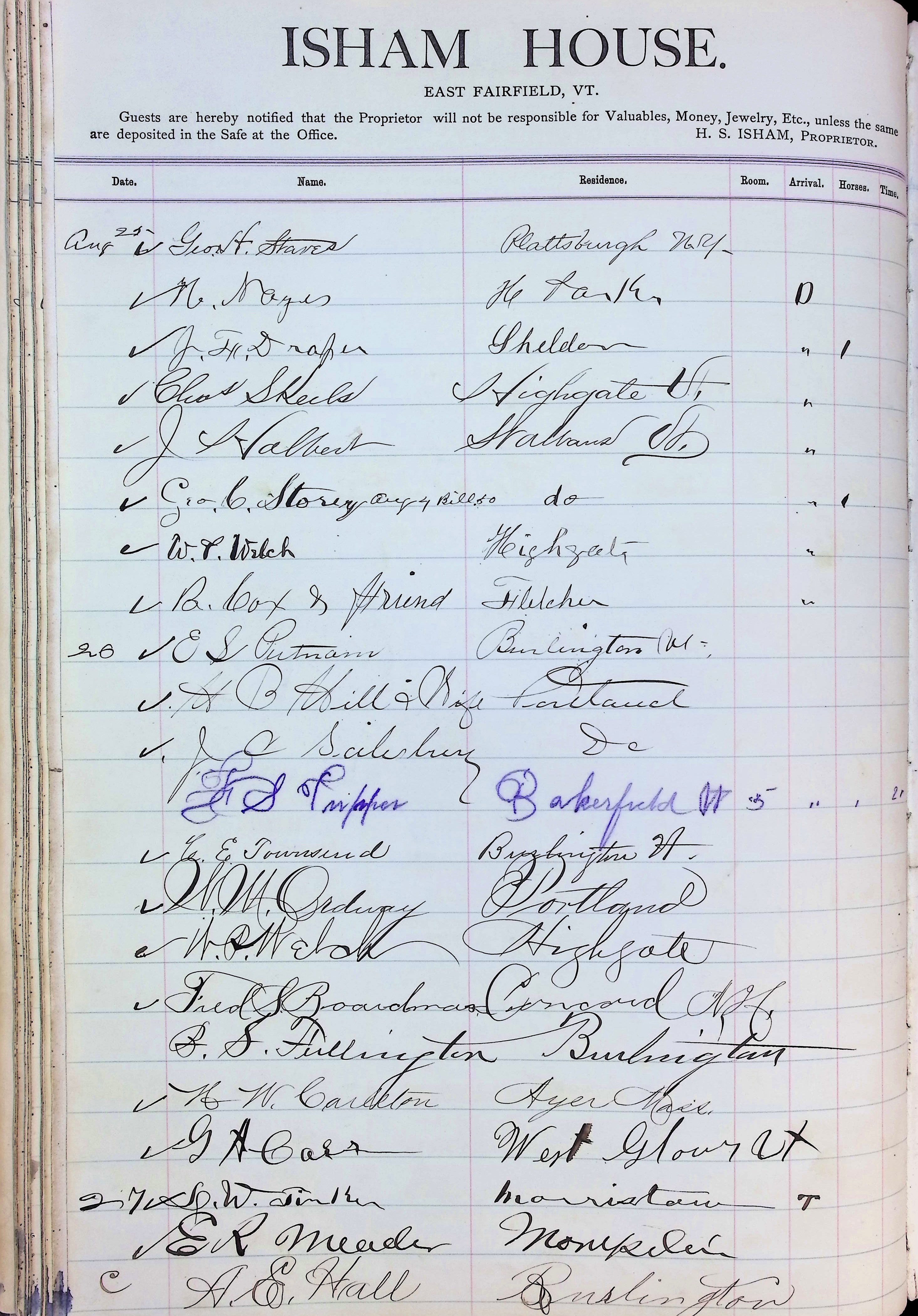 Isham Hotel register Vol. 2, Page 82