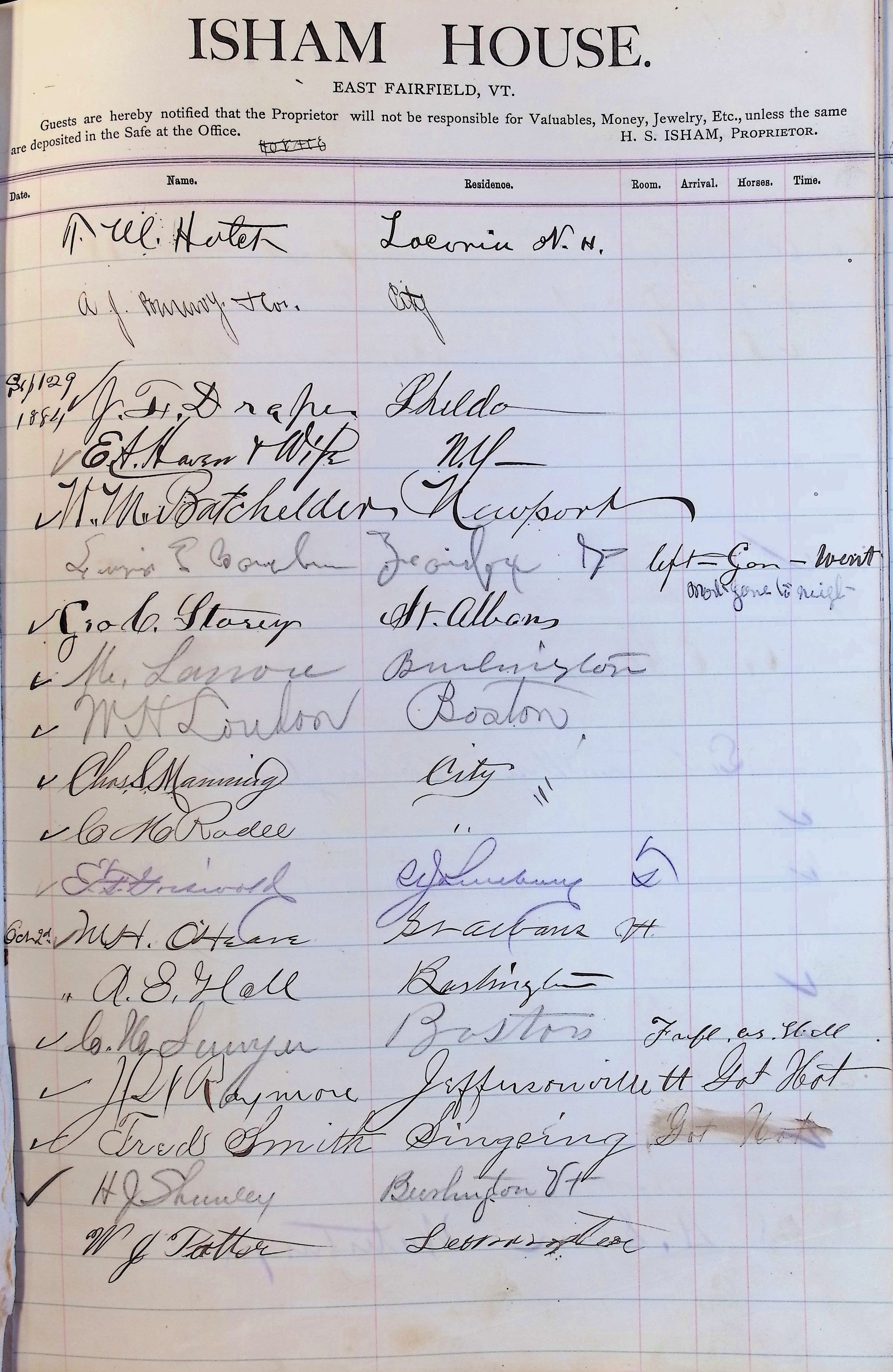 Isham Hotel register Vol. 2, Page 93