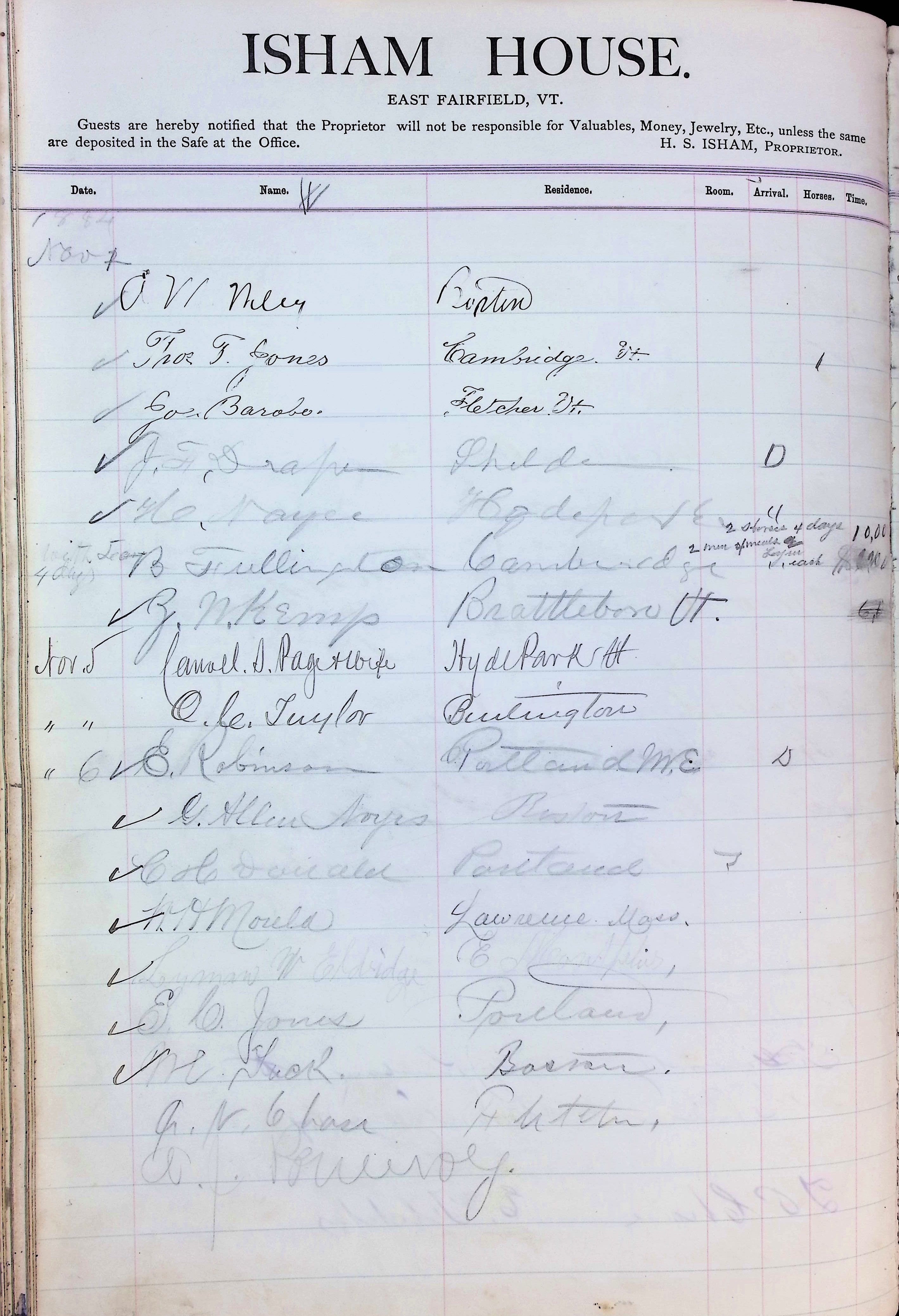 Isham Hotel register Vol. 2, Page 102